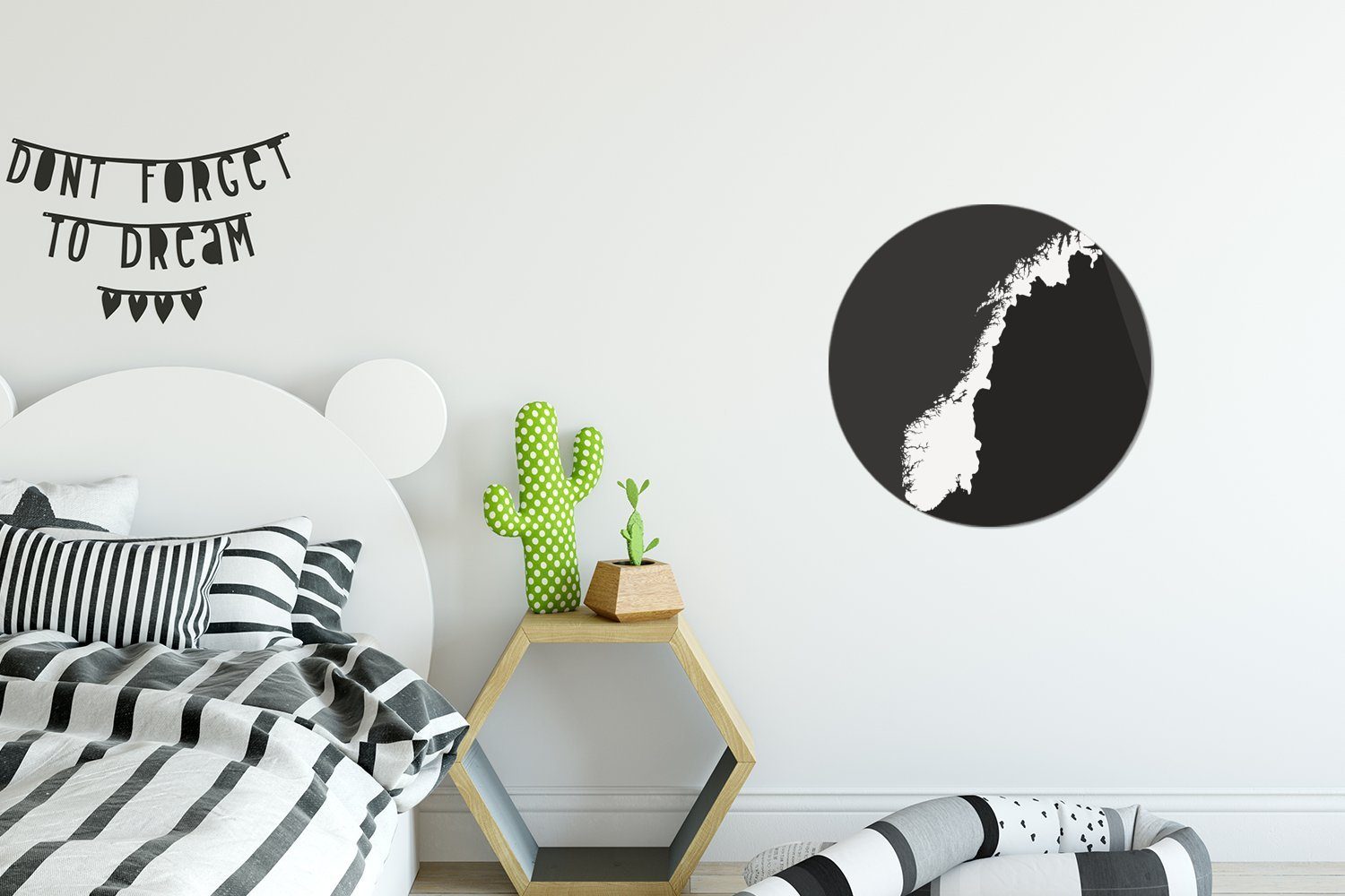 schwarz-weiß Illustration Wohnzimmer (1 Norwegen für Tapetenkreis MuchoWow Tapetenaufkleber, von Kinderzimmer, St), in Wandsticker Rund,