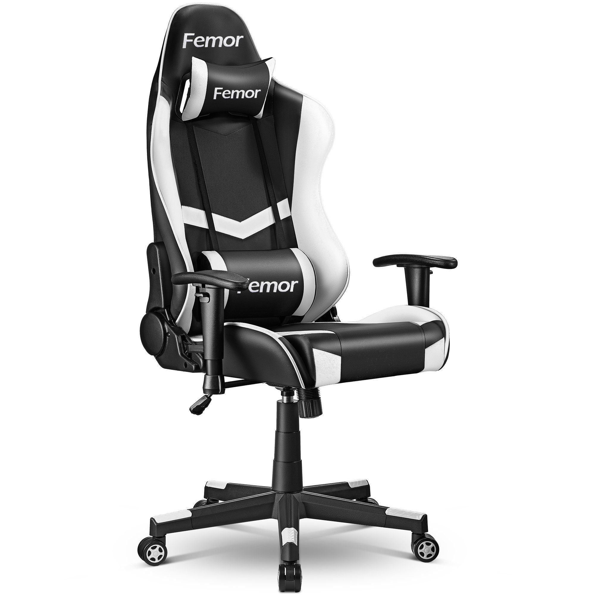 Femor Gaming Chair Gaming Stuhl, Gamer Stuhl 90°-160° Neigungswinkel Weiß