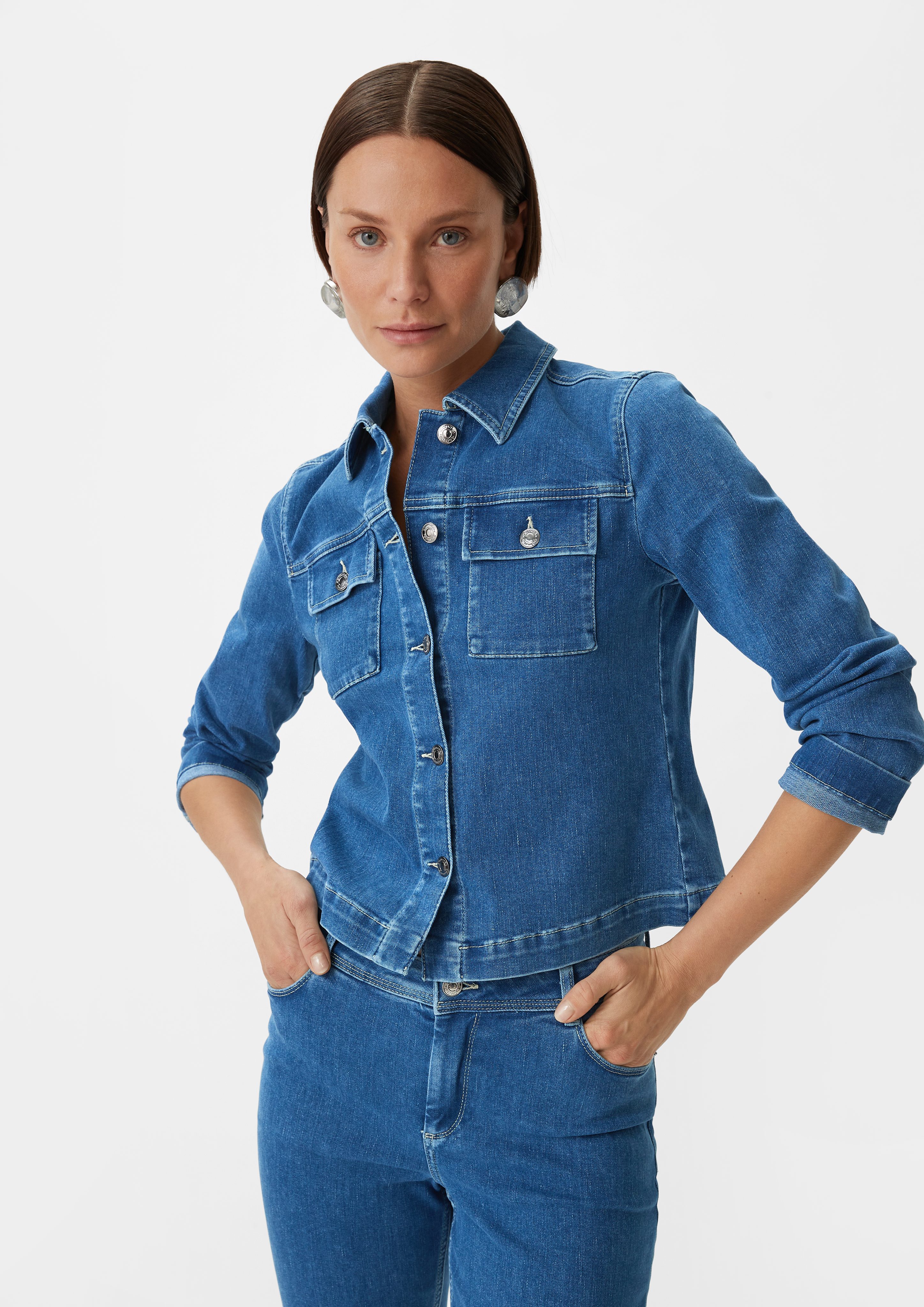 Comma Пиджаки-Блузки Jeansjacke aus Baumwollmix Raffung