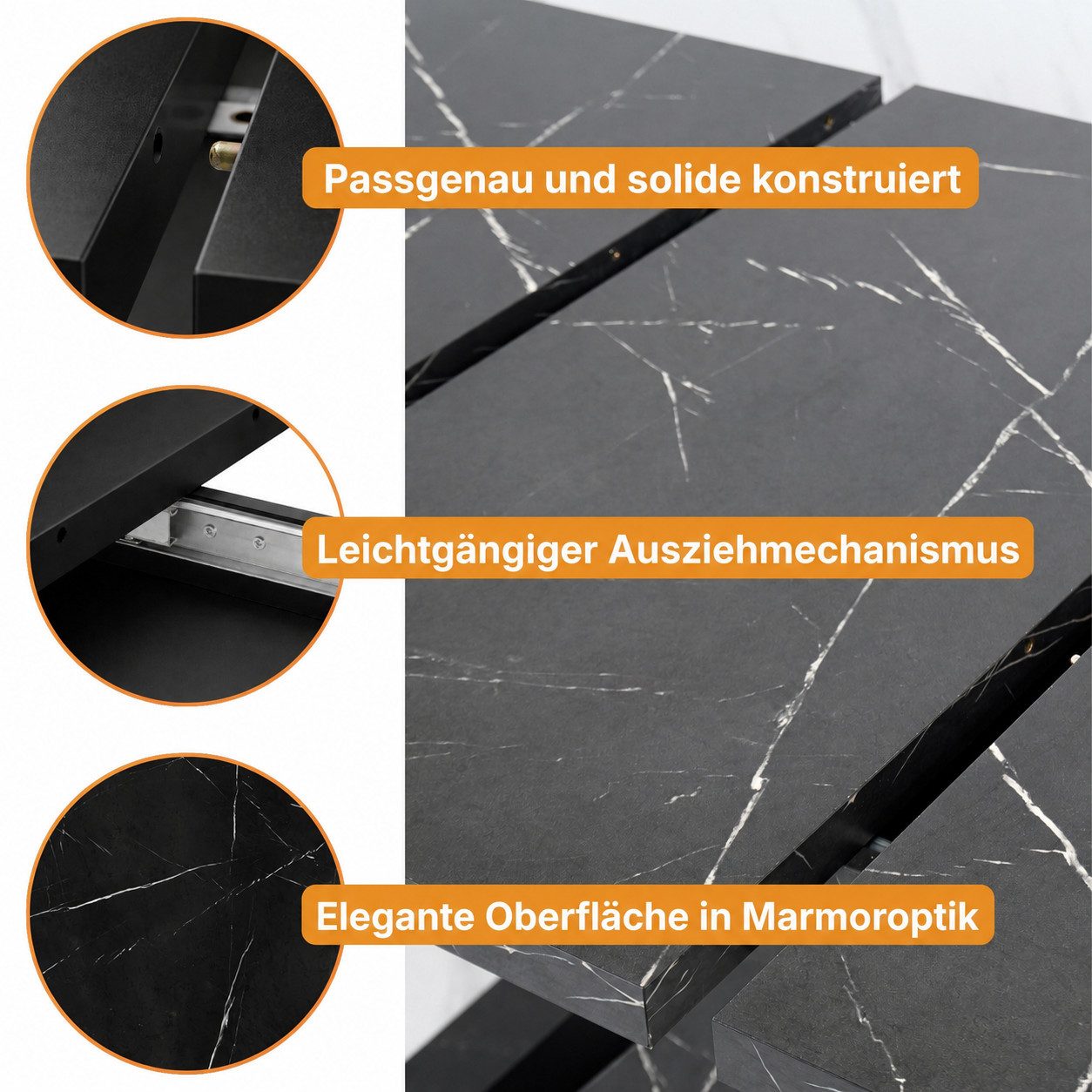 Home Collective Esstisch ausziehbar Tisch Küchentisch Esszimmertisch Ausziehtisch (Esszimmer Küche Wohnzimmer Esstisch erweiterbar), modernes Design mit V-Geste – Bild 5 von 5