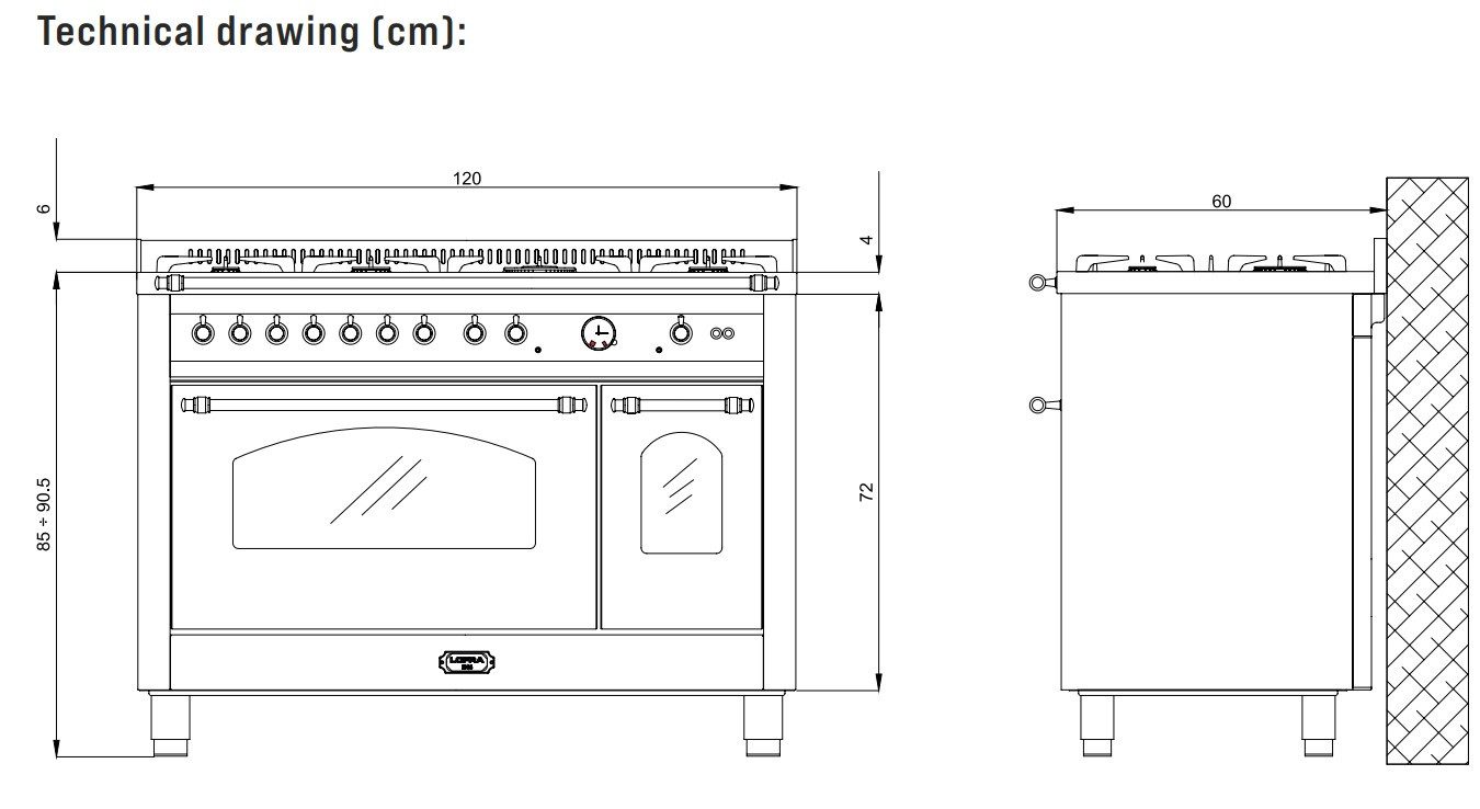 Lofra Gas-Standherd DOLCEVITA 120 cm weiß 7 Flammen - RBPD126MFT+E/2AEO