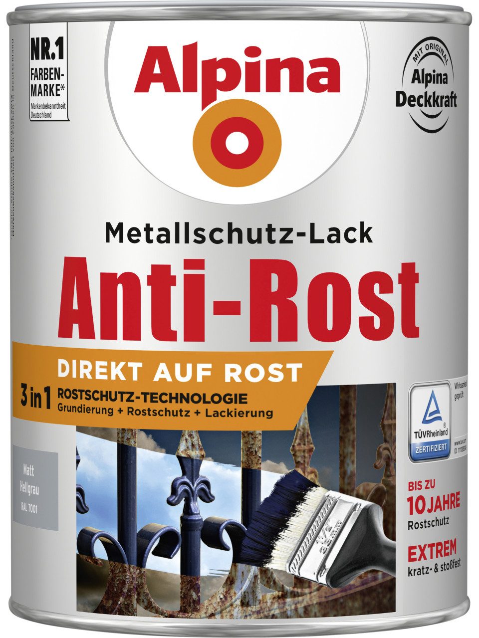 Alpina Metallschutzlack Alpina Metallschutz-Lack Anti-Rost 2,5 L hellgrau