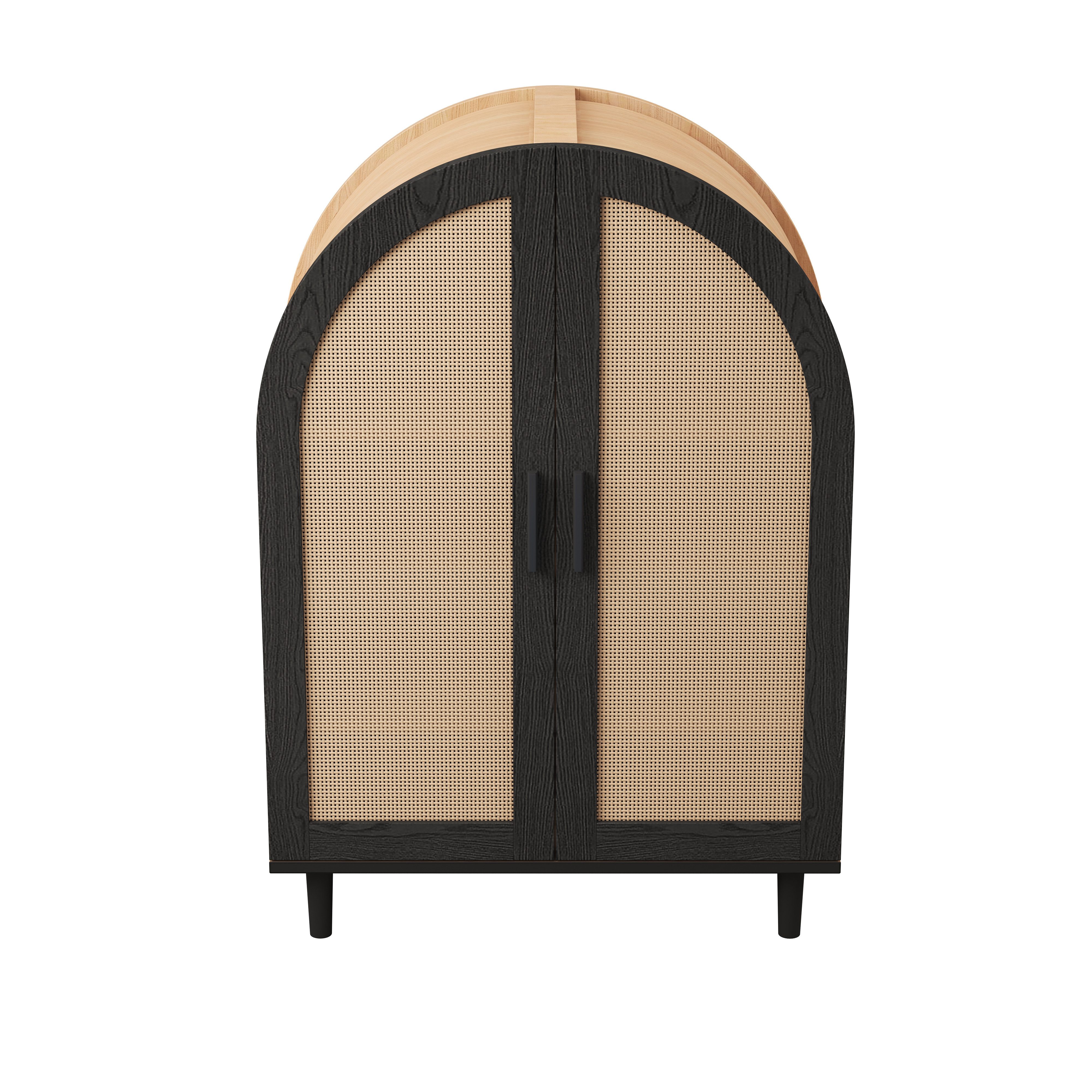Furnishings Home Schuhschrank Schuhkipper Durchbrochenen Rattantüren und drei Regalen (1-St) Geschwungene Optik Metallbeine des Schranks 70 L x100 H x 40B(cm)