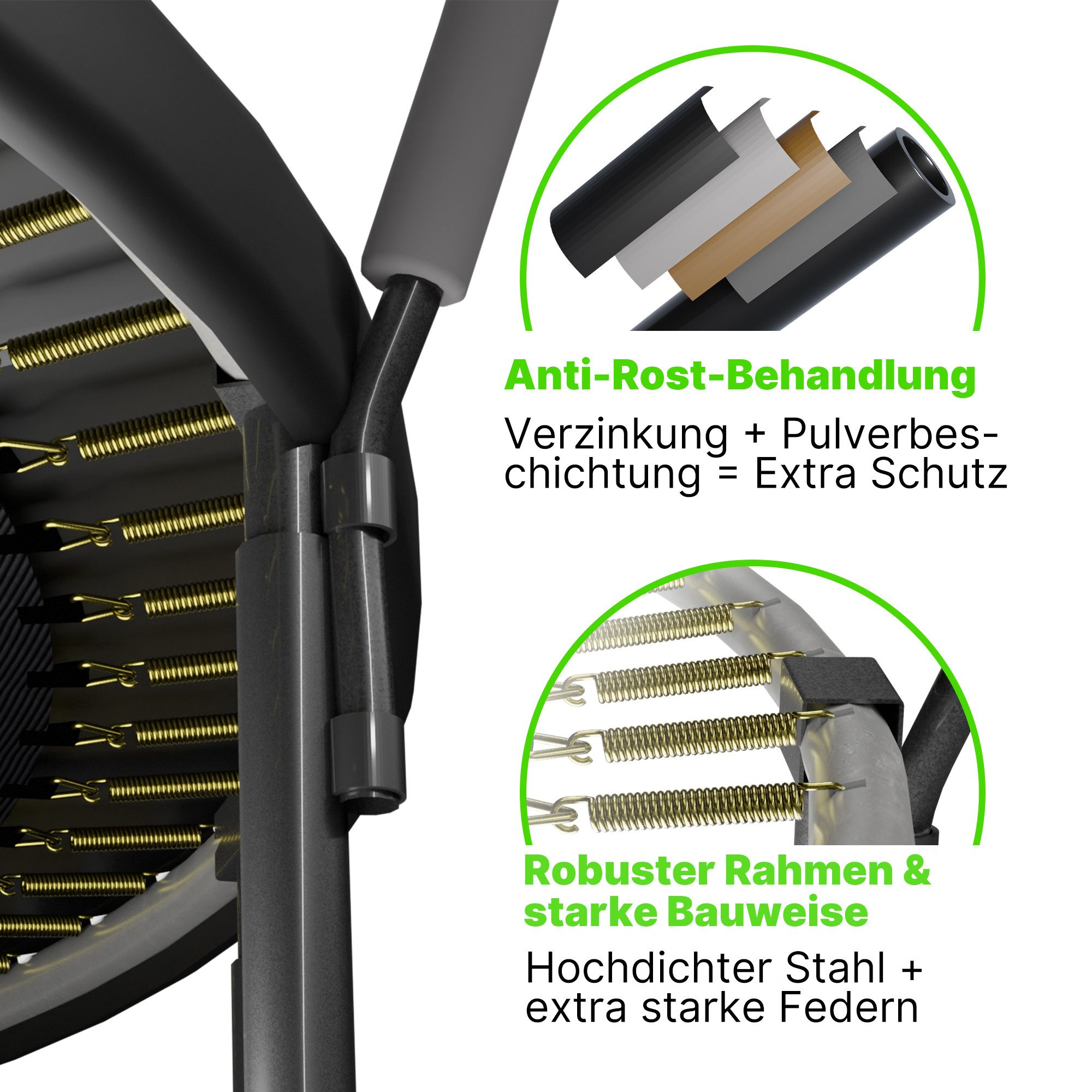 LeJump Gartentrampolin LeJump Outdoor Trampolin Ø 305/366/ cm,TÜV GS-geprüft, Ø 305 cm, Mit Sicherheitsnetz »Deluxe«, Schutzrand schwarz