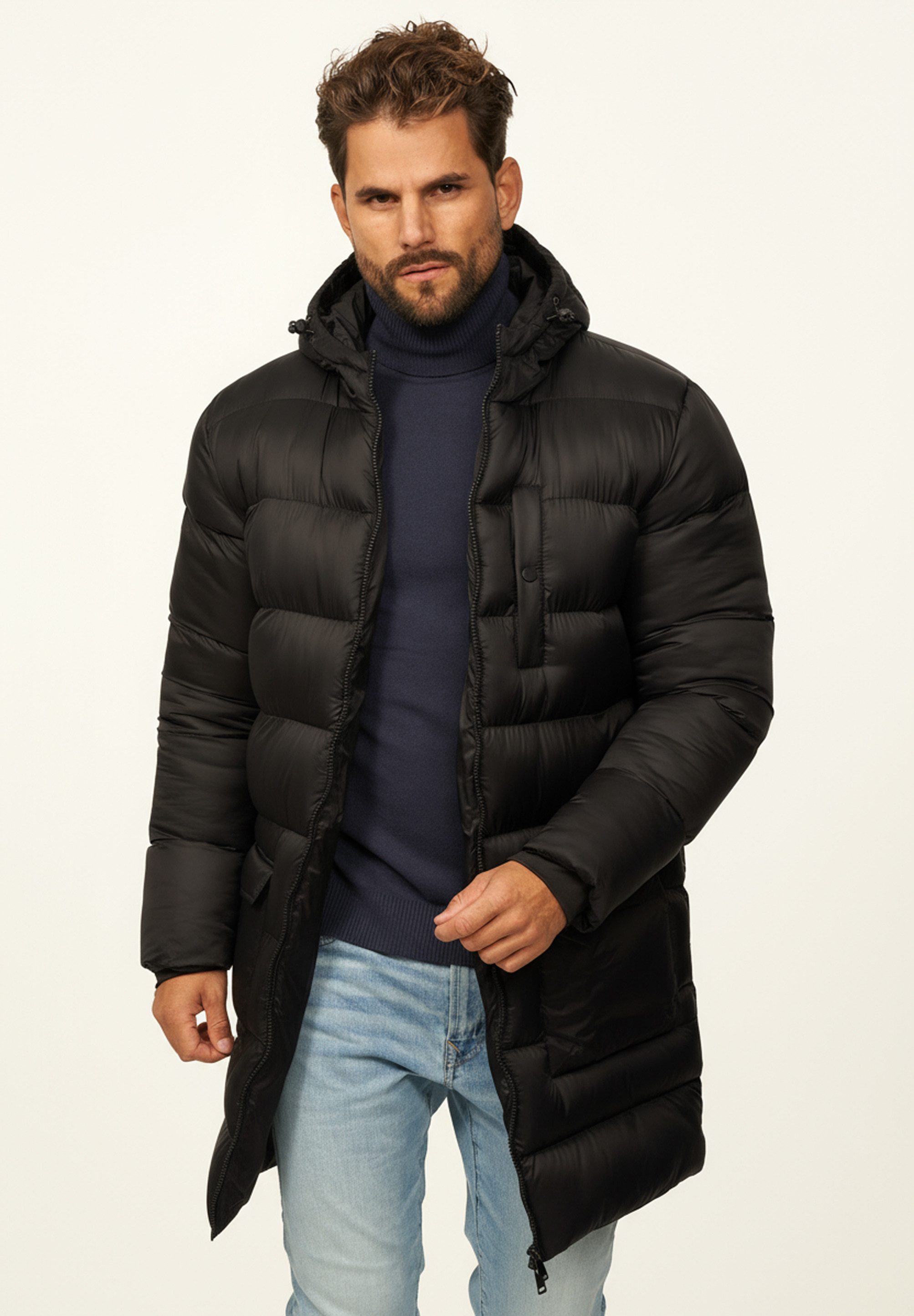 SOULSTAR Parka mit Kapuze als Winterjacke - Langer Steppmantel Herren warme Pufferjacke Steppjacke - Leichter Wintermantel