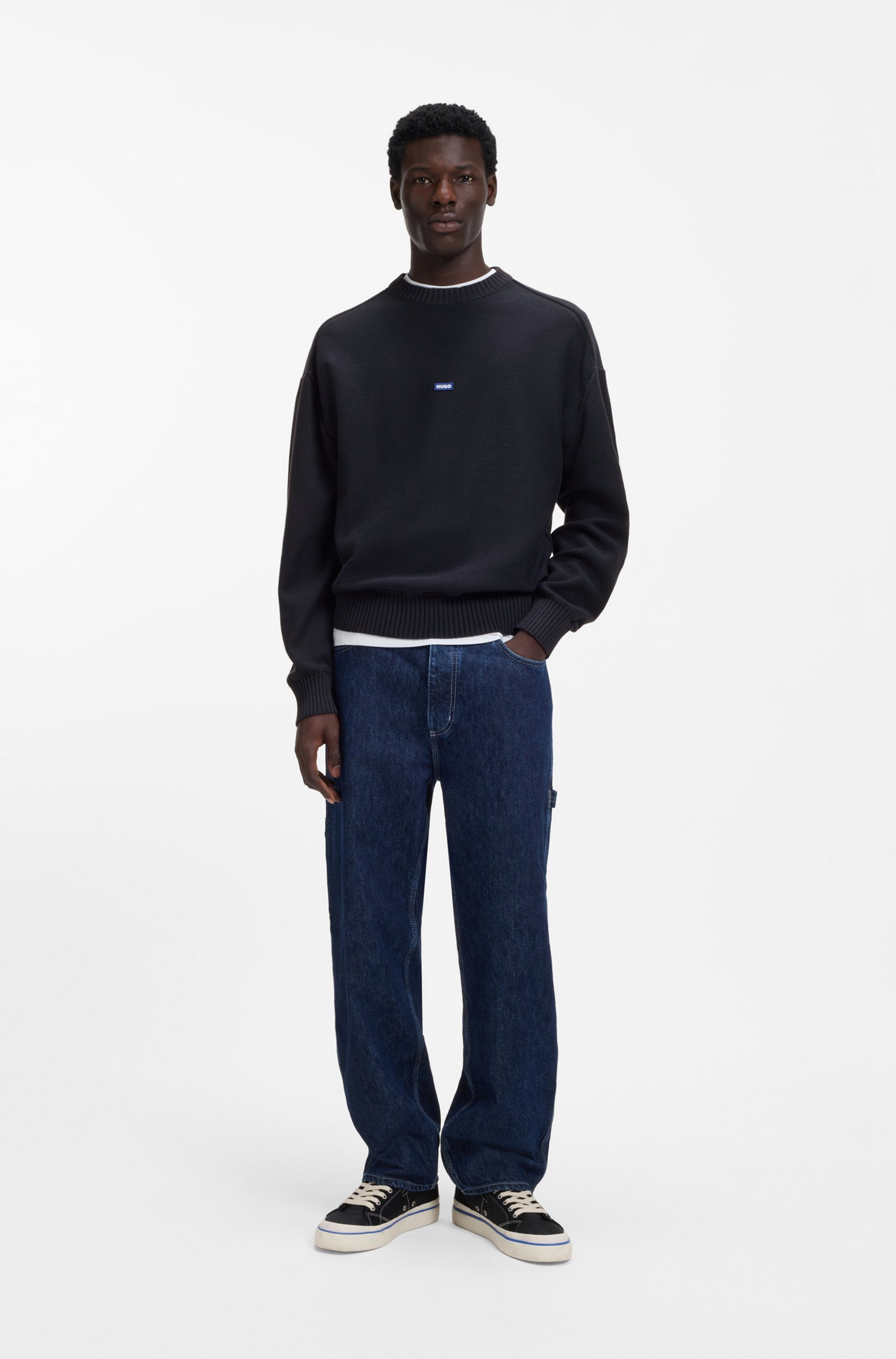 HUGO Strickpullover Relaxed Fit, Rundhalsausschnitt, softe Strickqualität