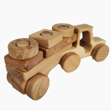 Lotes Toys Spielzeug-Transporter Steckspielzeug Holz Traktor mit Anhänger, (8-tlg), aus fein geschliffenem Eschenholz.