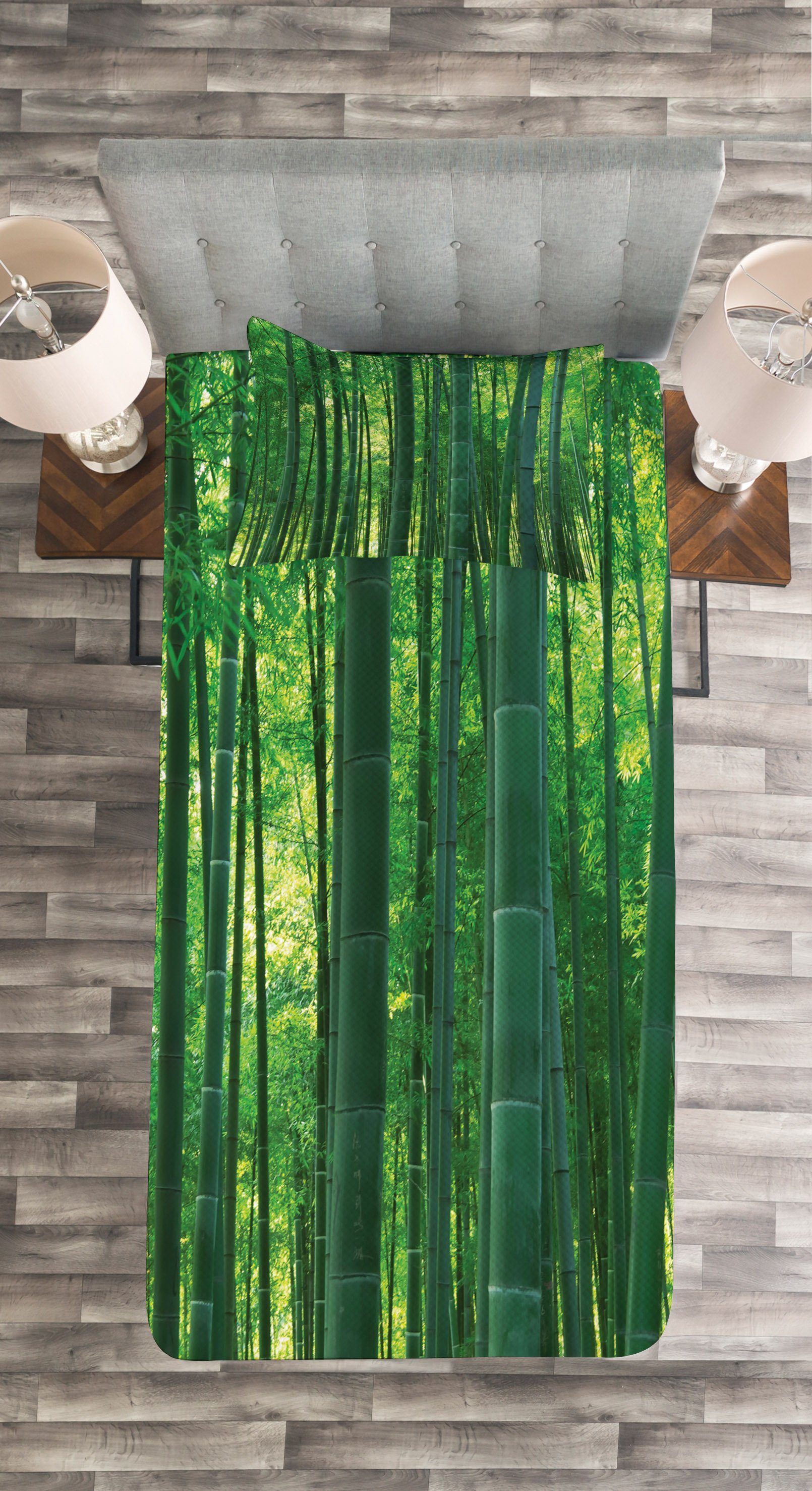 Tagesdecke Set mit Bambus Abakuhaus, Grüner Kissenbezügen Wilde Waschbar, asiatisch Exotische