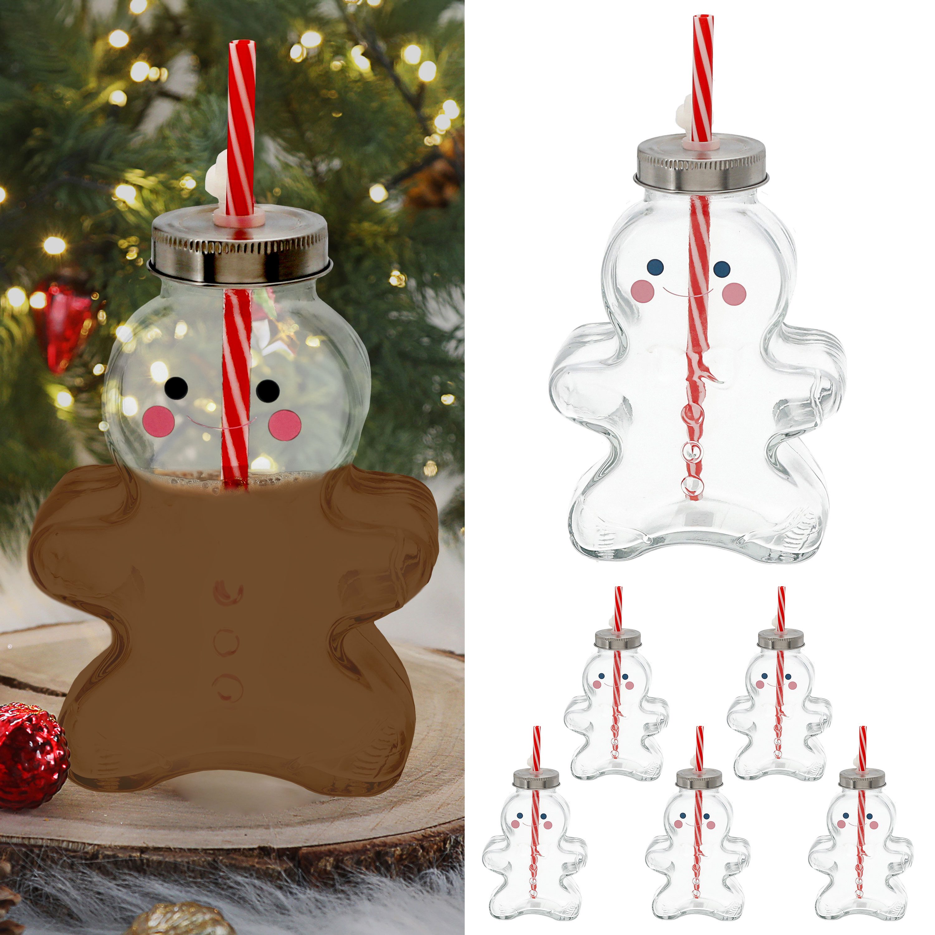 CEPEWA Deko-Glas Trinkglas Lebkuchenmann 6er Set Trinkhalm cm 440ml Motivgl günstig online kaufen