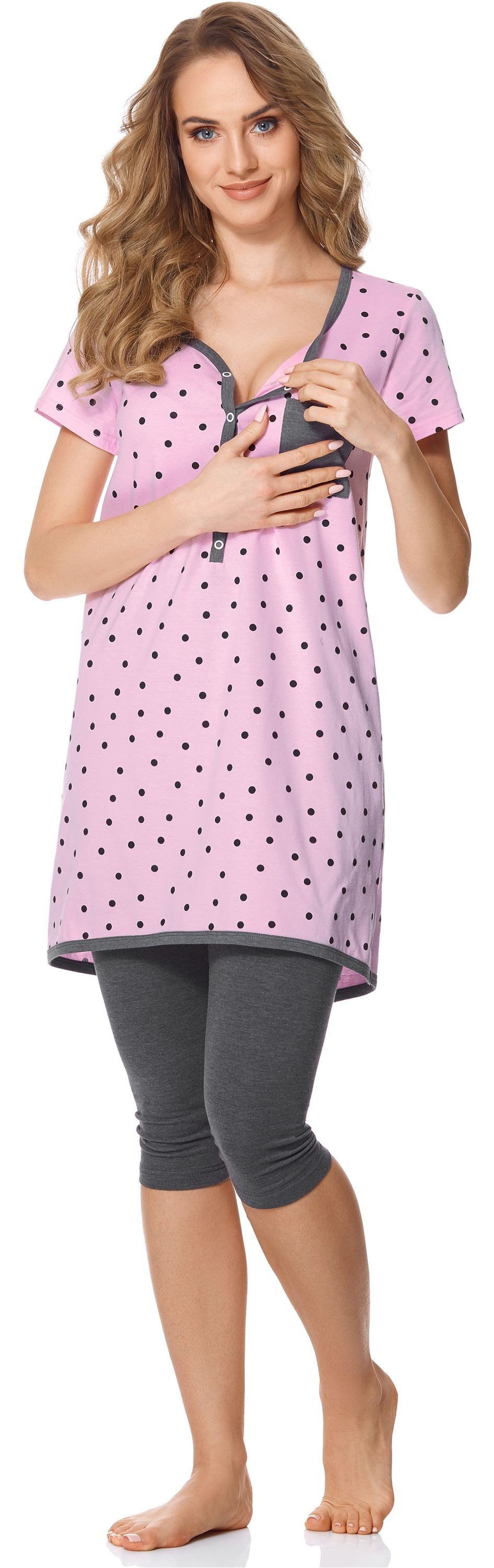 Bellivalini Umstandspyjama Damen Umstands Pyjama mit Stillfunktion BLV50-126 mit Brusttasche – Bild 3 von 5
