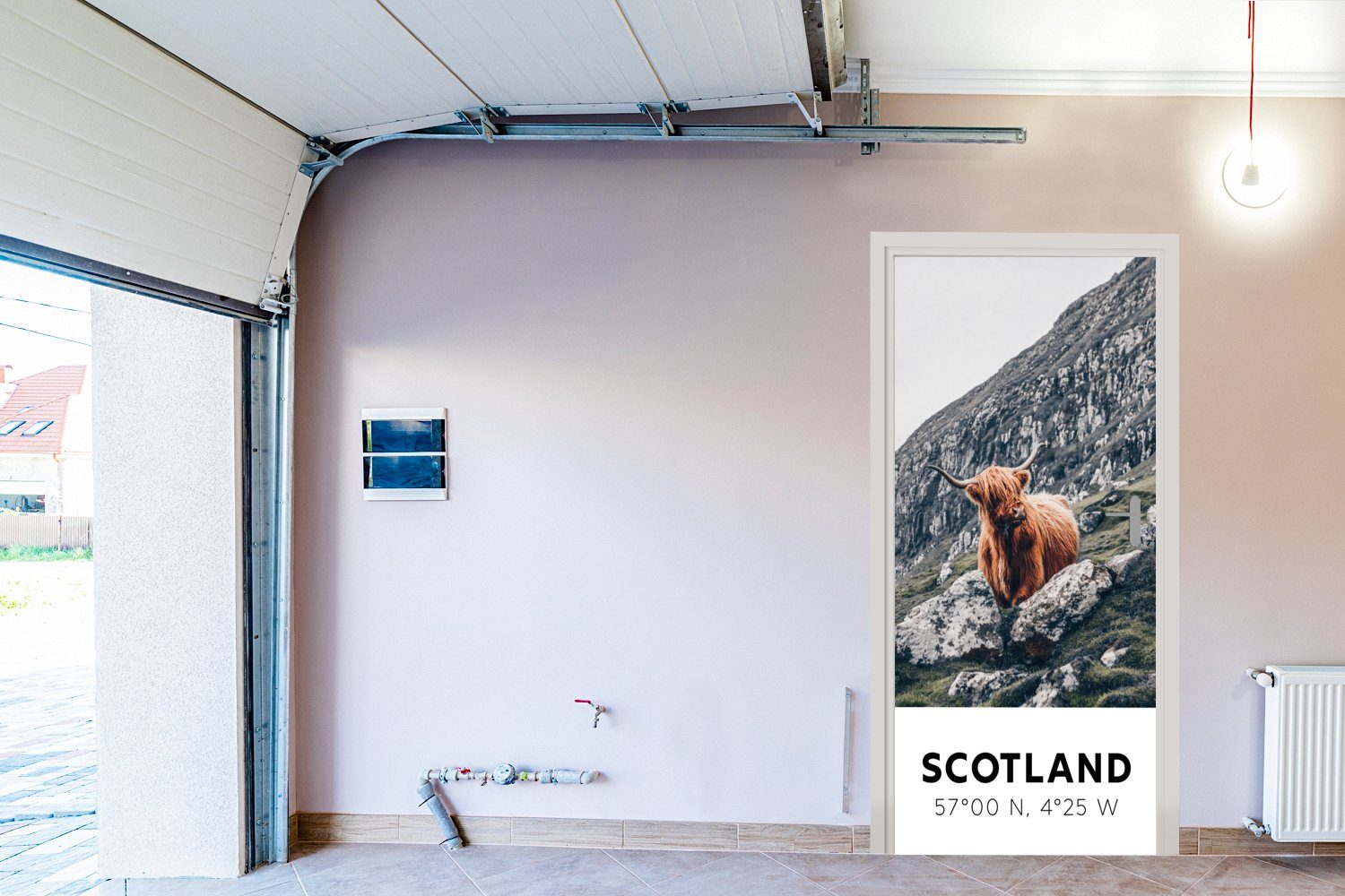 - cm Türaufkleber, Schottland Highlander bedruckt, St), Fototapete Matt, Türtapete - Berge, Schottische für 75x205 (1 MuchoWow Tür,