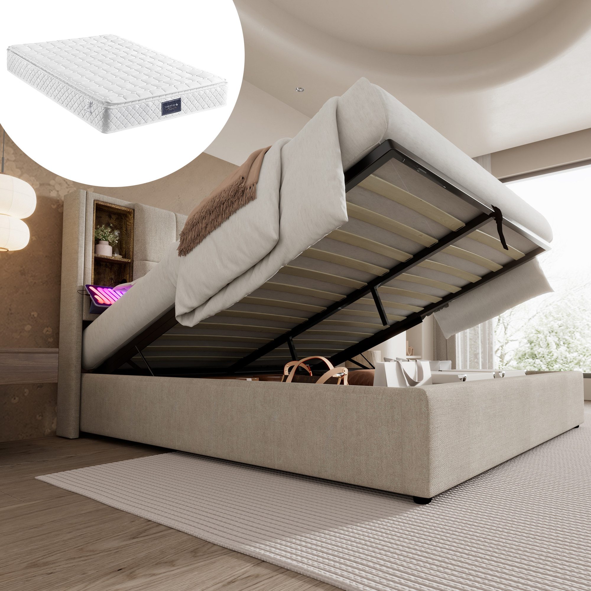 STILVORA Polsterbett 160x200 Bettgestell mit Stauraum,Jugendbett günstig online kaufen