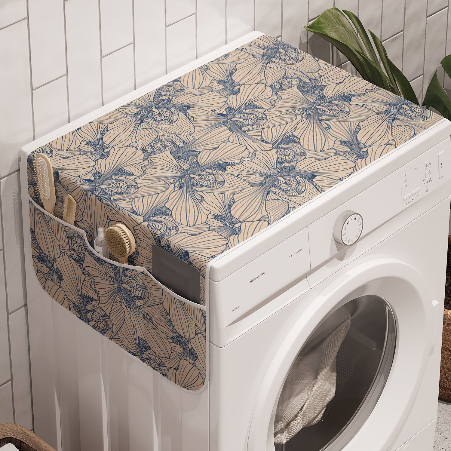 Abakuhaus Badorganizer Anti-Rutsch-Stoffabdeckung für Waschmaschine und Trockner, Botanisch Bicolor Orchidee Blumen