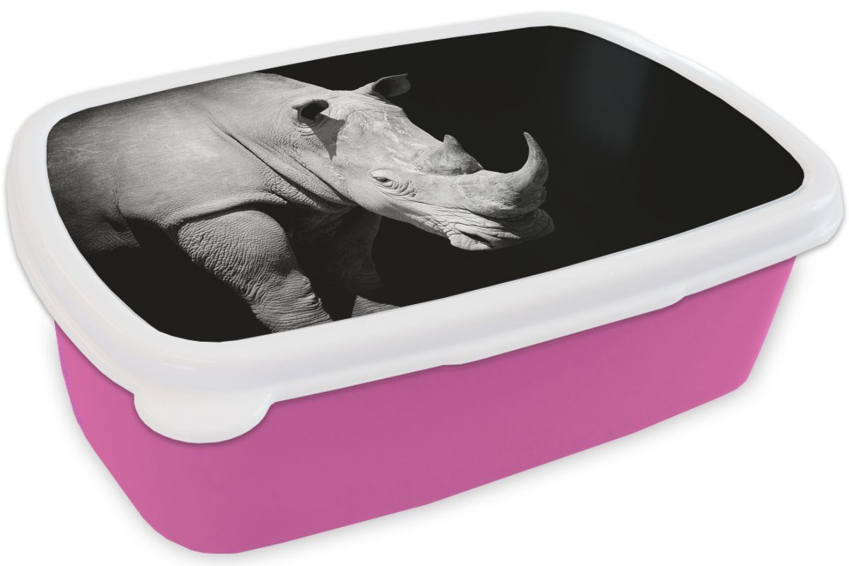 Lunchbox Mädchen, Kunststoff Tier für Snackbox, Kinder, Brotbox - Erwachsene, Rhinozeros Brotdose rosa Porträt, (2-tlg), - MuchoWow Kunststoff,
