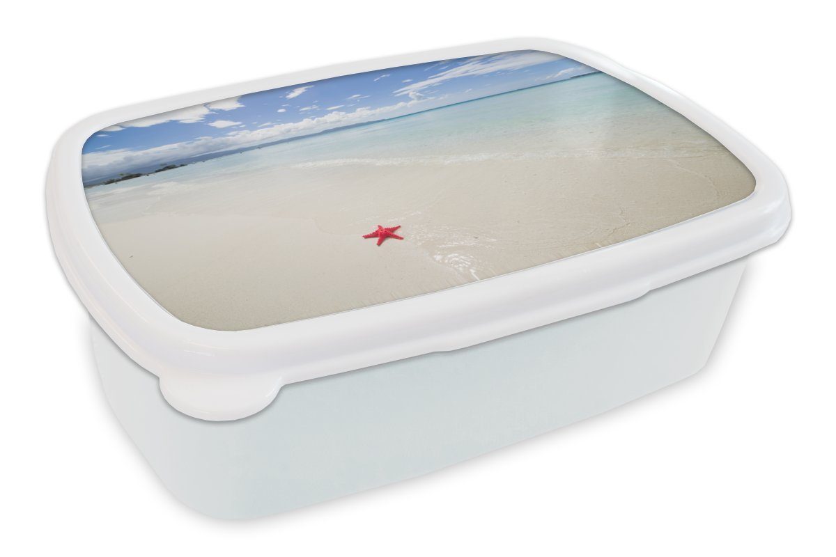 Rot Lunchbox Sand, und Erwachsene, Seestern - Kunststoff, Jungs weiß Brotdose, für - MuchoWow Kinder (2-tlg), für und Brotbox Mädchen