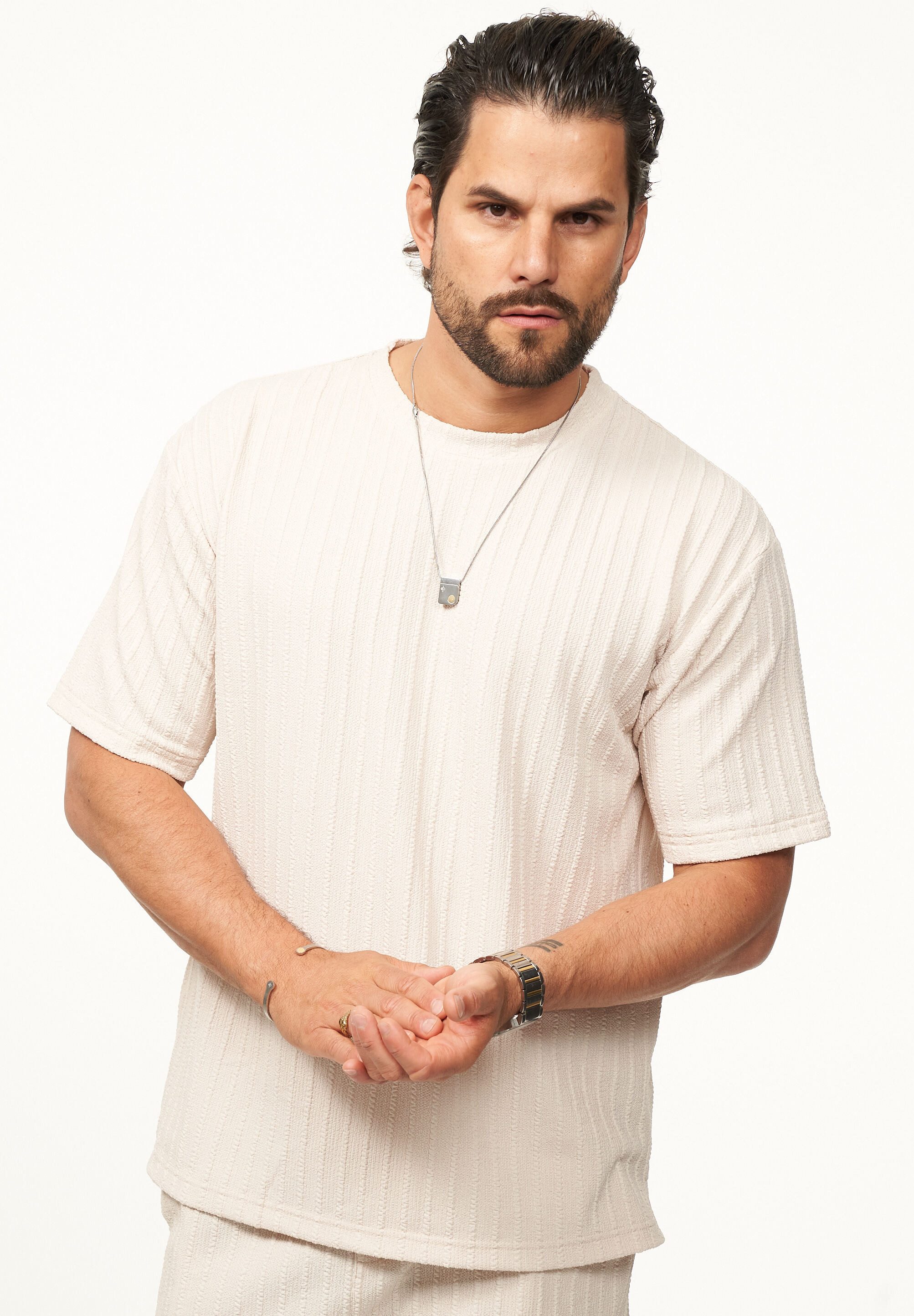 CARISMA T-Shirt mit Strickstruktur & Rundhals für Herren Kurzarm Shirt mit günstig online kaufen