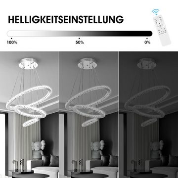 WILGOON Deckenleuchte LED Pendelleuchte, Moderne LED Kristall Deckenlampe, 3 Ringe, LED fest integriert, warmweiß, neutralweiß, kaltweiß, mit Fernbedienung, verstellbar, Kronleuchter für Schlafzimmer Wohnzimmer