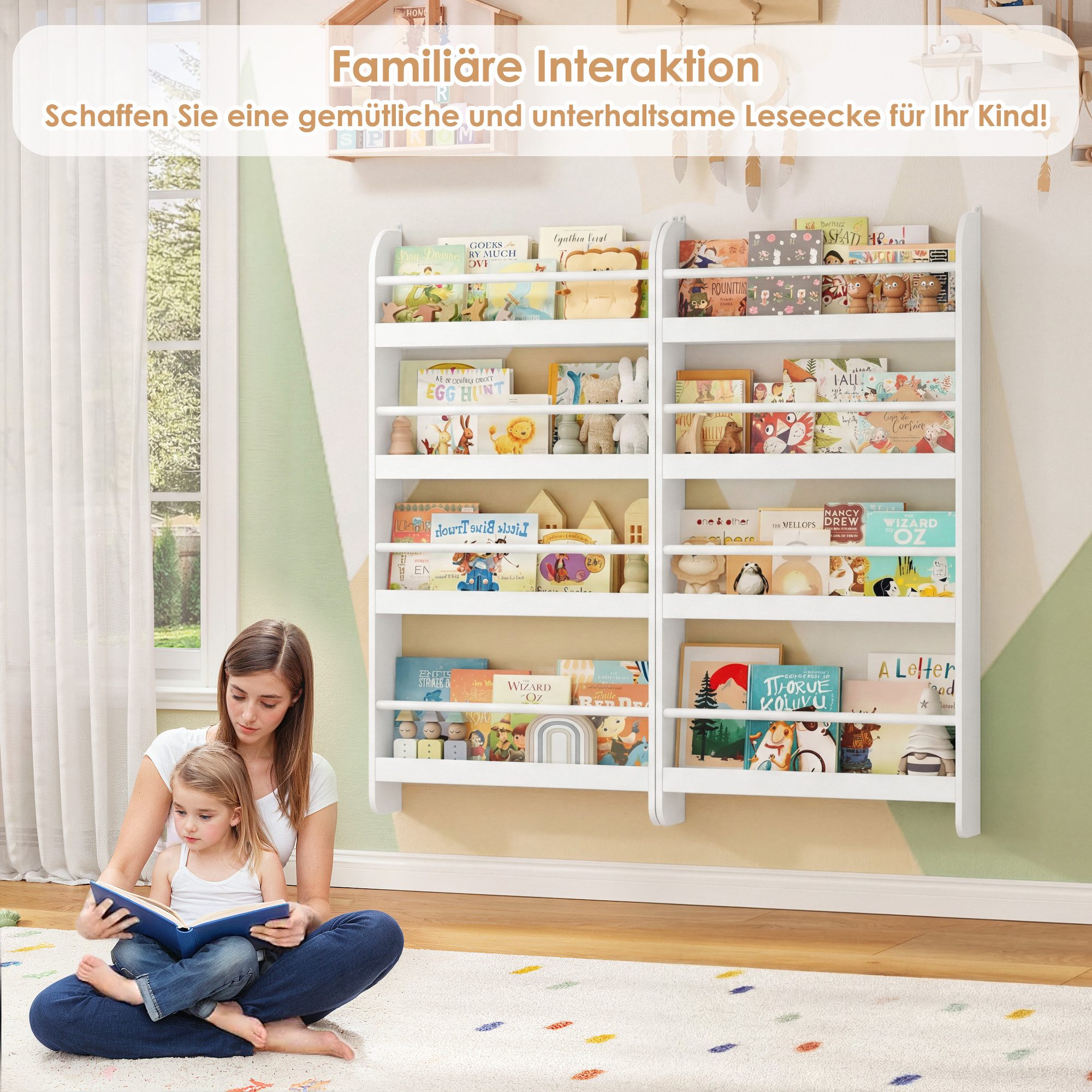 Homfa Kinderregal Kinderbücherregal Wandregal, Bücherregal mit 4 Ablagen aus Holz 112x58x12 cm – Bild 5 von 5