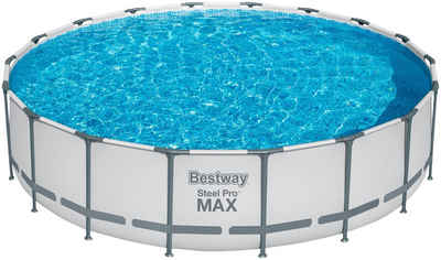 Bestway Framepool Steel Pro MAX™ (Komplett-Set), Frame Pool mit Filterpumpe Ø 549x122 cm, lichtgrau