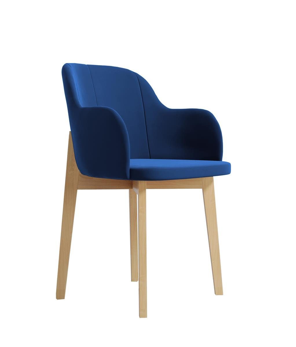 (modernes Stuhl Beautysofa Relax Design, Polsterstuhl Relaxstuhl, 81) Wohnzimmerstuhl mit Holzstuhl), Holzbeine, Blau II (riviera