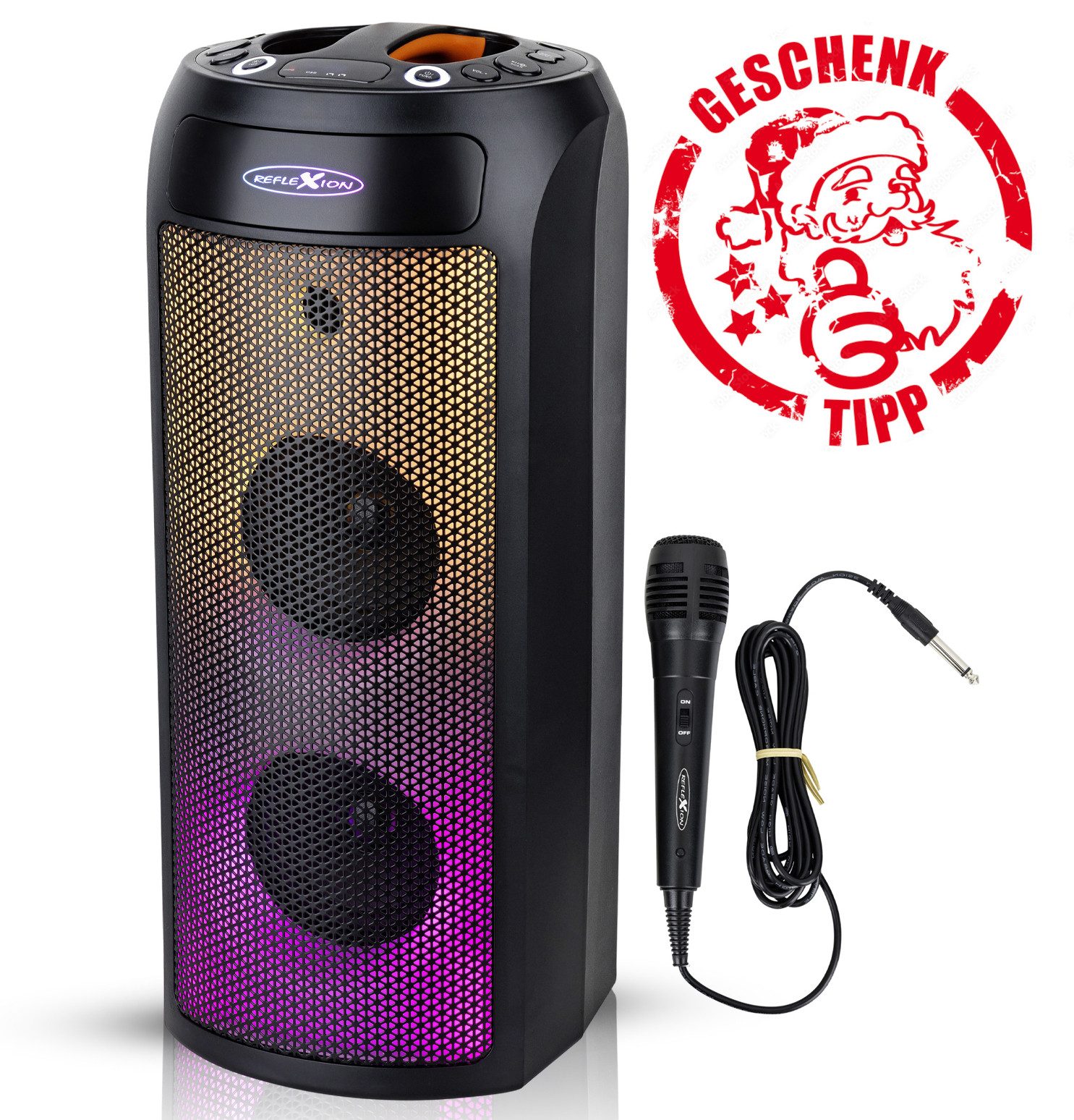 Reflexion PSX30BT Lautsprecher mit LED-Flammenlicht Bluetooth-Lautsprecher (Bluetooth, 240 W, Bluetooth, Radio, Karaoke, Disco-Licht Effekte, Equalizer)