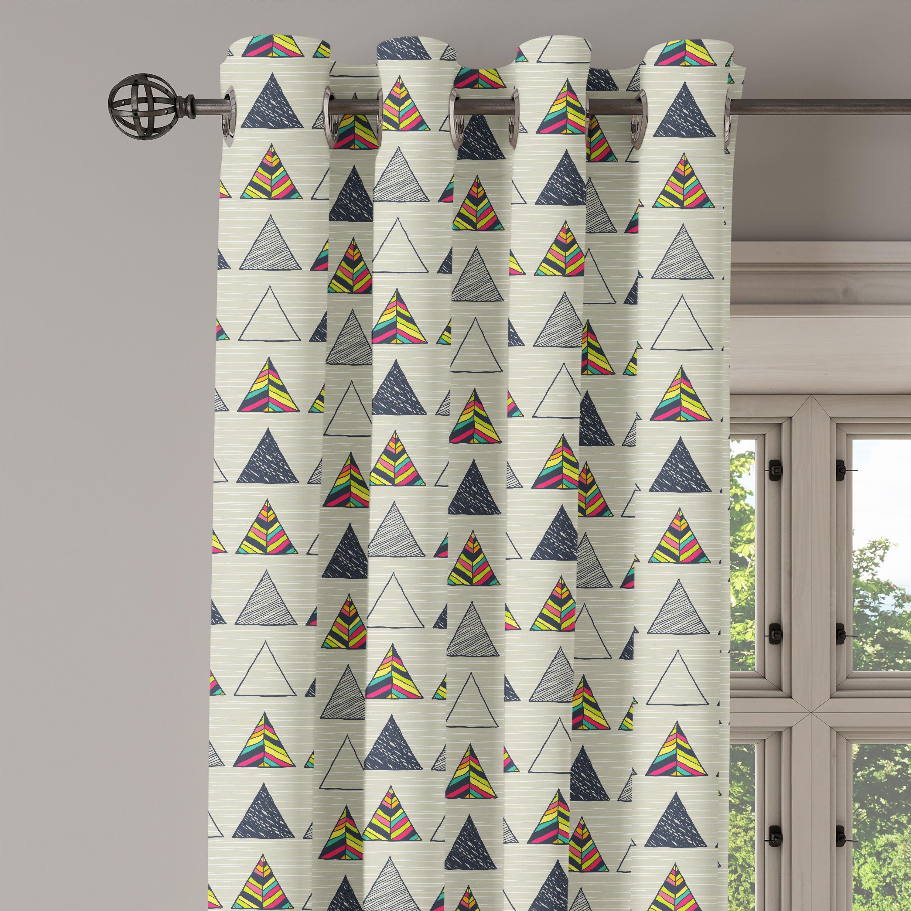 Gardine Dekorative 2-Panel-Fenstervorhänge Abstrakt für Geometrisch Schlafzimmer Dreieck Abakuhaus, Wohnzimmer