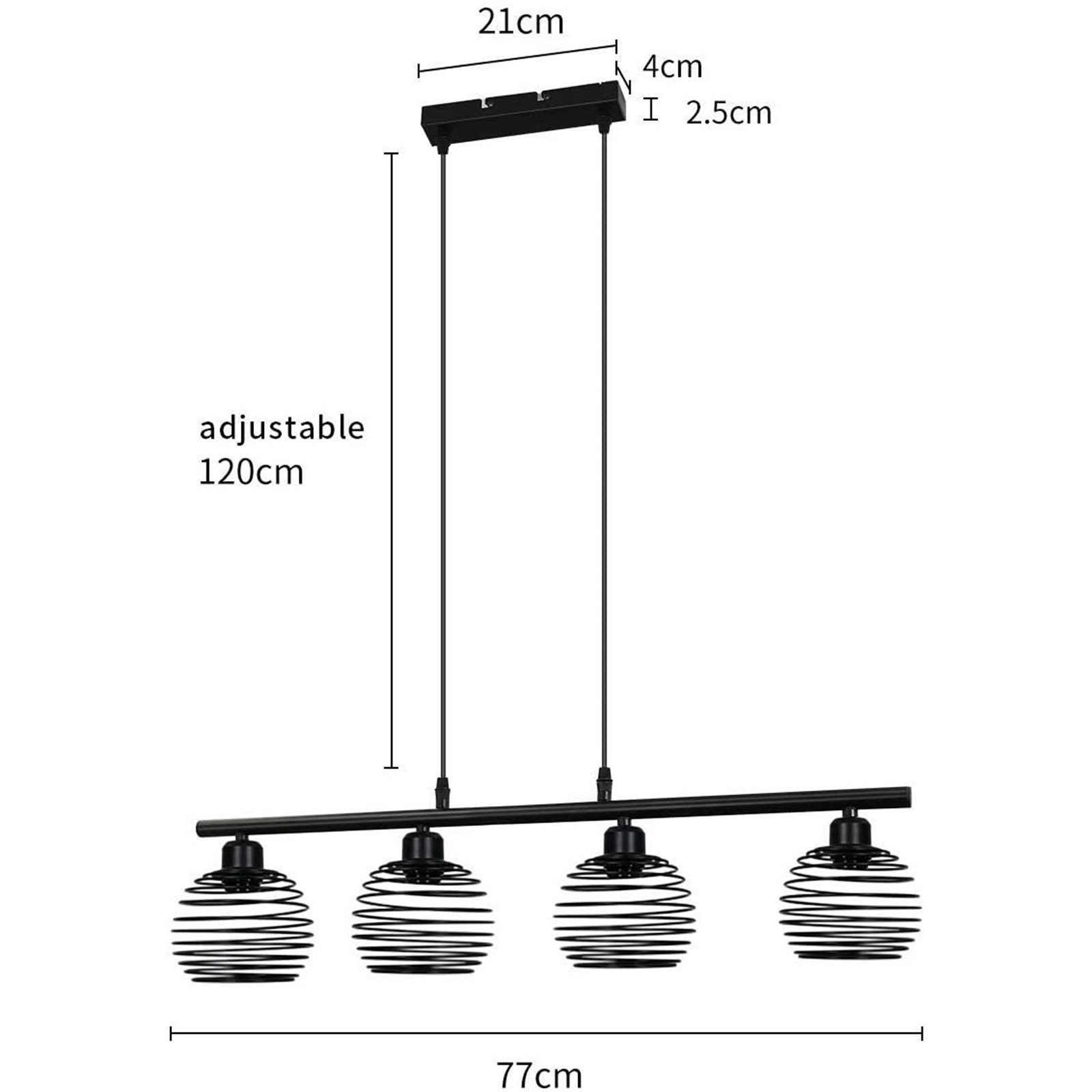 Nettlife Pendelleuchte Schwarz Esstisch Vintage Metall E27 Hängelampe Retro Hängeleuchte, LED wechselbar, für Esstisch Küche Esszimmer Wohnzimmer Arbeitszimmer  – Bild 4 von 5