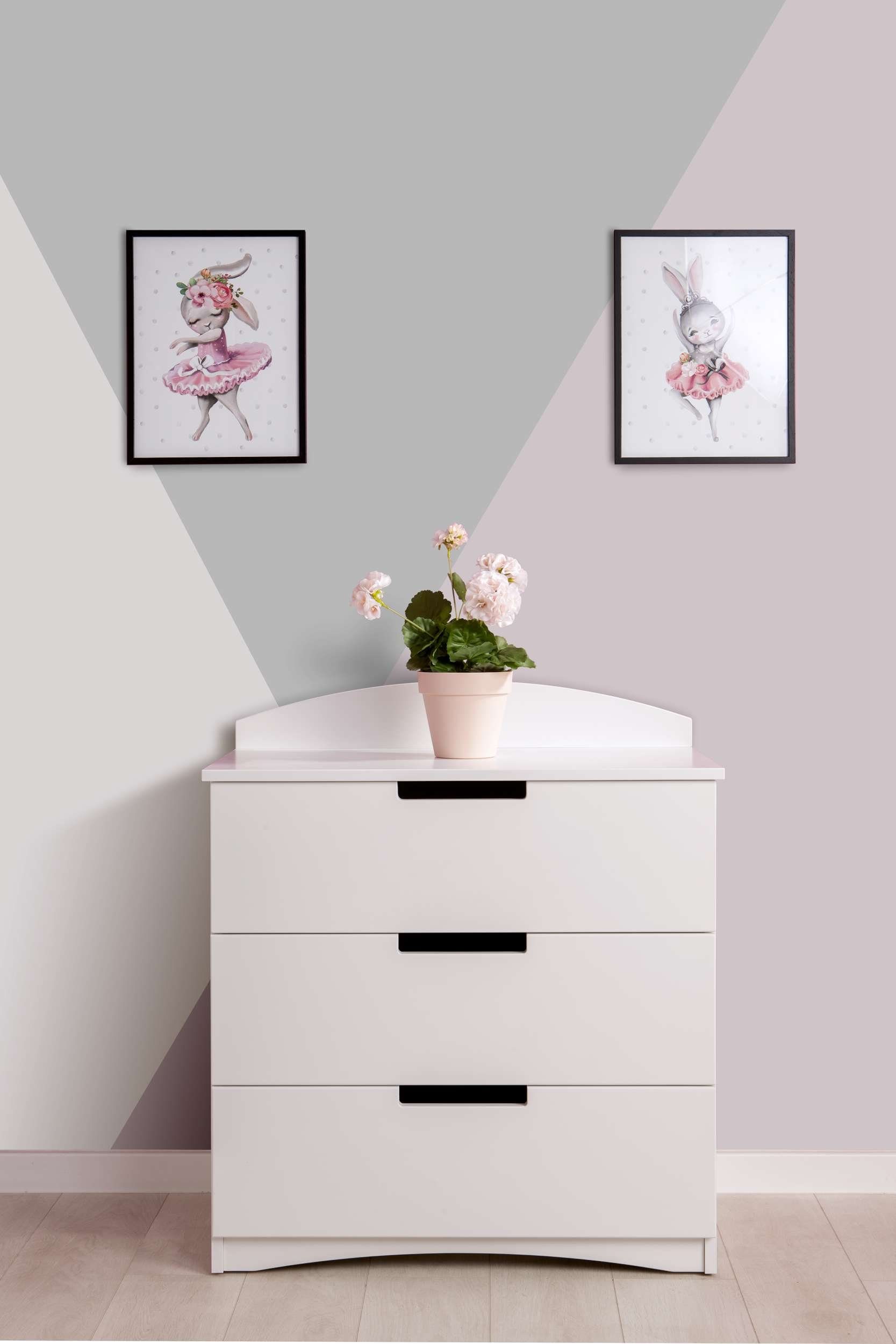 Stylefy Kinderkleiderschrank Amira Holzwerkstoff, Schubladenkommode) Weiß Weiß Stauraum, 3 mit (Sideboard, Schubladen, Klassisch viel Wohmöbel aus Design