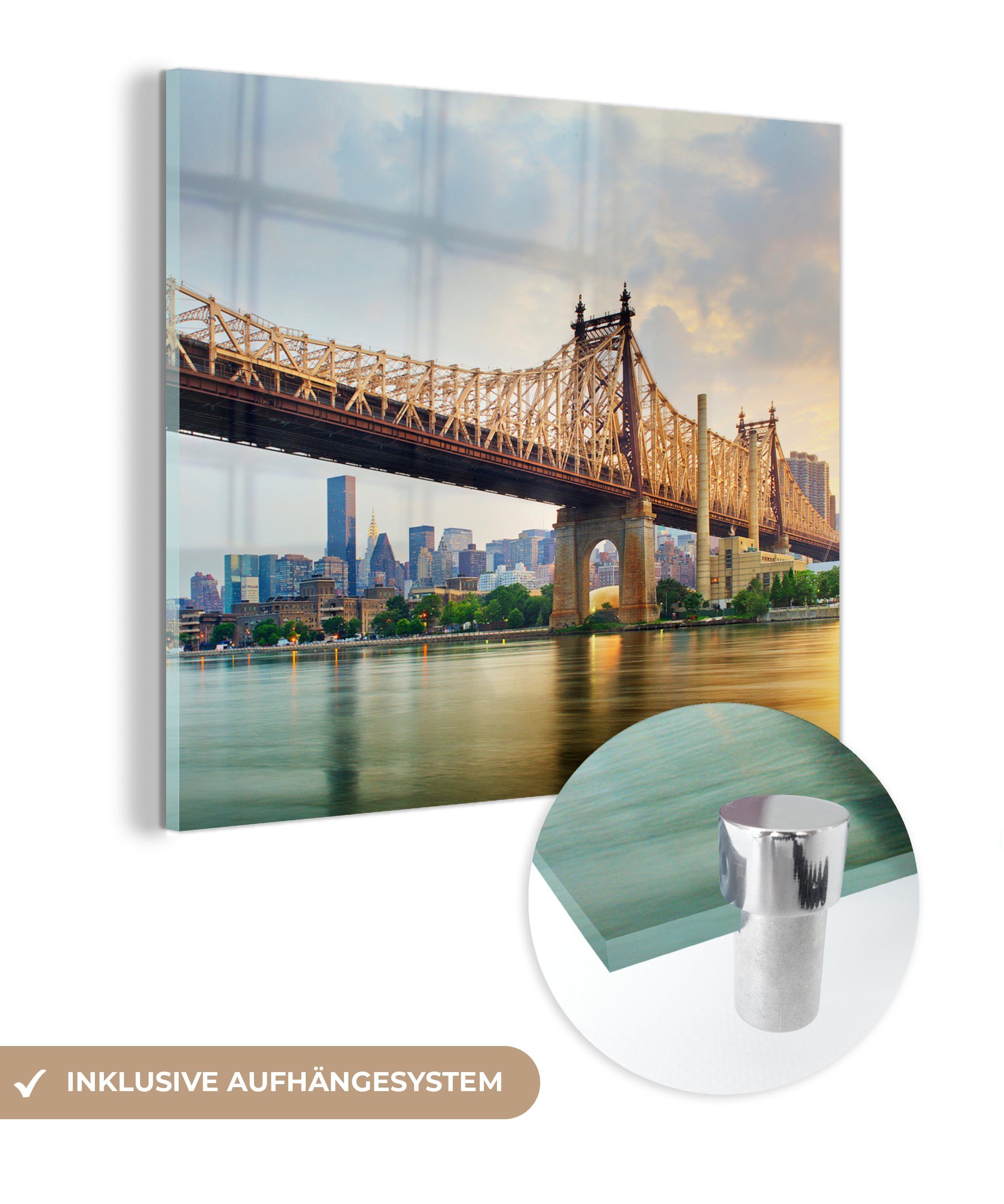 MuchoWow Acrylglasbild Queensboro-Brücke, (1 - Glas auf - St), auf Bilder Wanddekoration Foto Glasbilder - Glas Wandbild