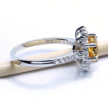 Goldene Hufeisen Silberring echter Citrin Ring 925 Sterling-Silber Rhodiniert Damen Edelsteine, Damen-Schmuck mit Edelsteine