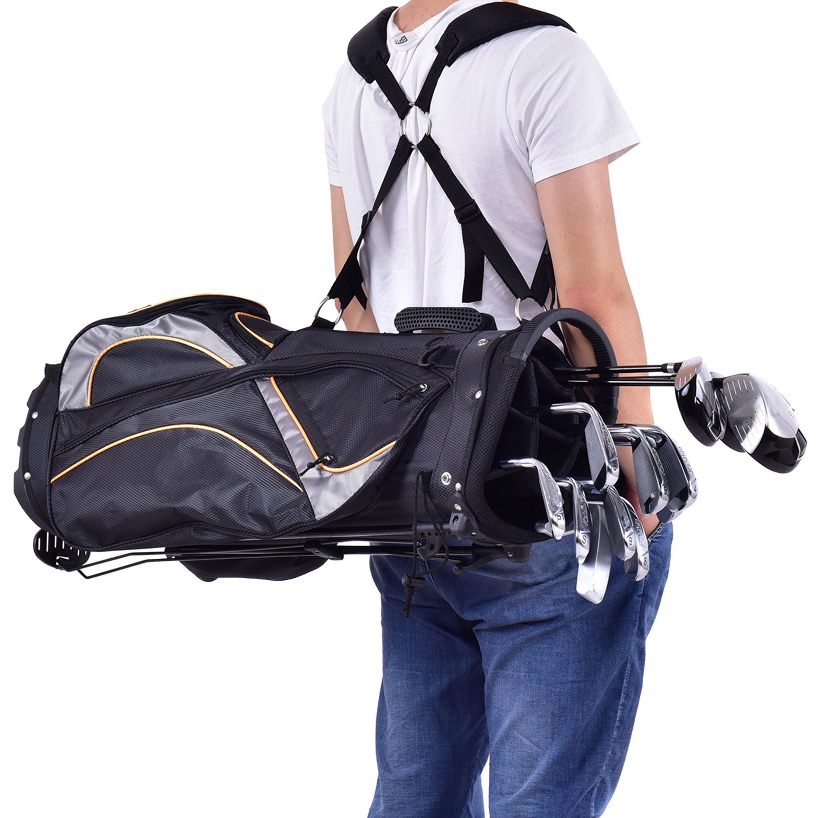 COSTWAY Golftrolley + Golfbag Golfbag, für Max. 7 Schläger, Nylon schwarz