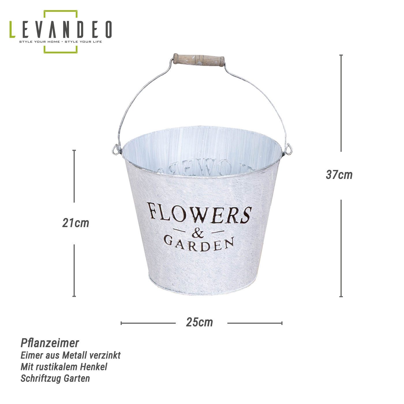 Levandeo® Kräutertopf, Eimer H21cm Metall Garten günstig online kaufen