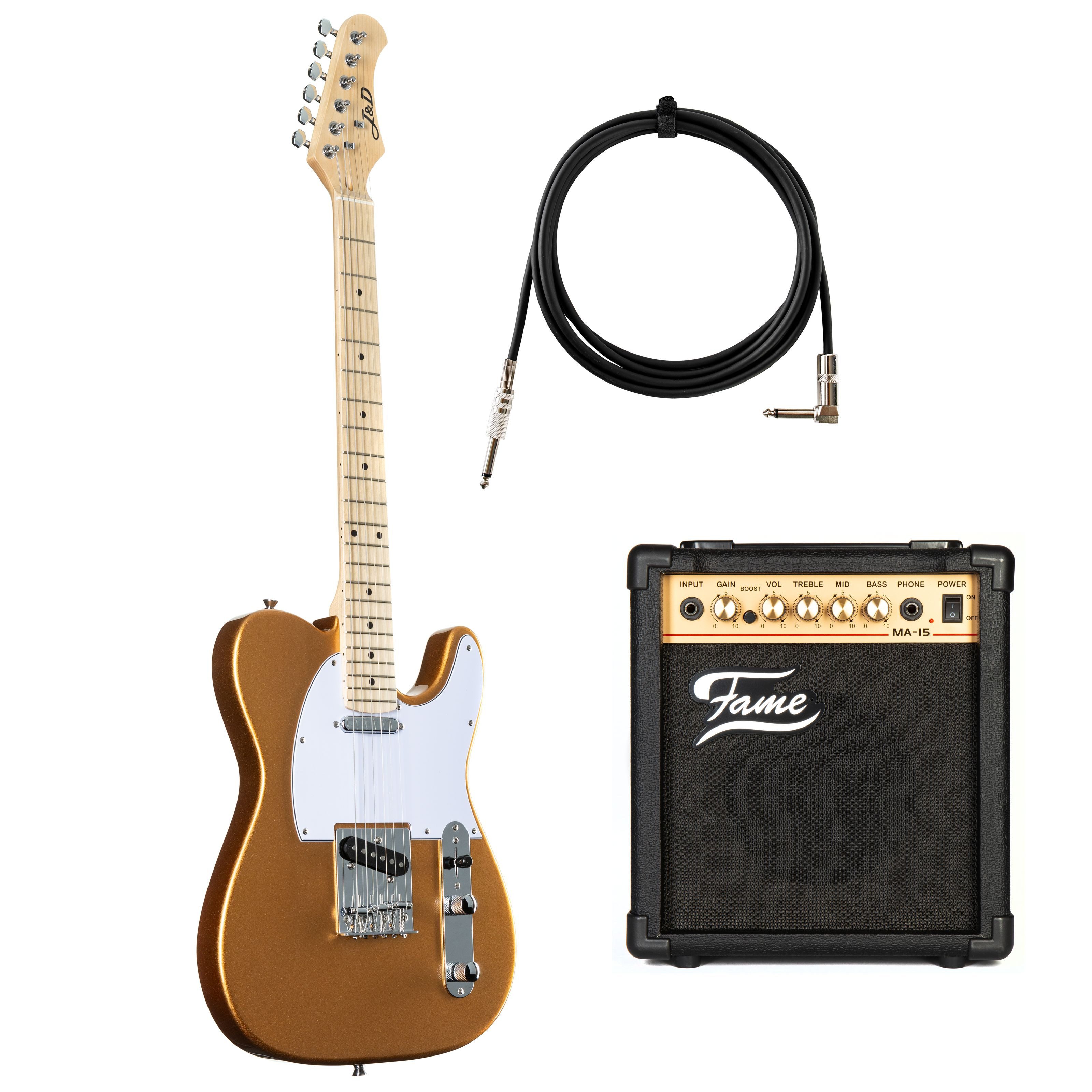 J & D E-Gitarre, E-Gitarren, E-Gitarren-Sets, TL II CO Copper + MA15 - E-Gitarren Anfänger Set