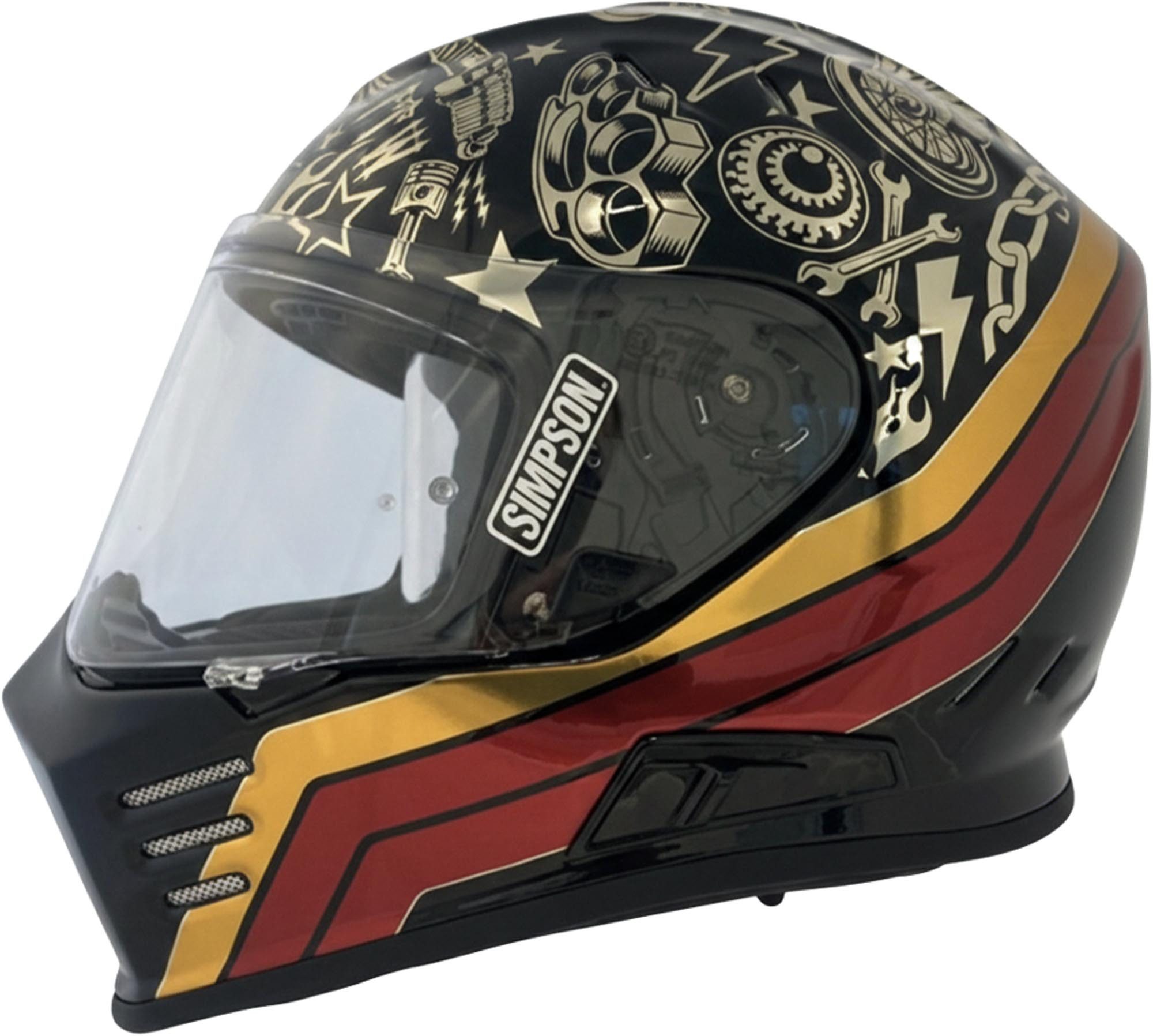 Simpson Motorradhelm Venom Tattoo Helm, vorbereitet für Pinlockscheibe,integriertes Sonnenvisier