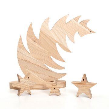 Kreative Feder Dekoobjekt Weihnachtsbaum-Aufsteller „Curvy“- im Set mit 3 Holz-Sternen, Weihnachts-Aufsteller Weihnachts-Deko nachhaltig