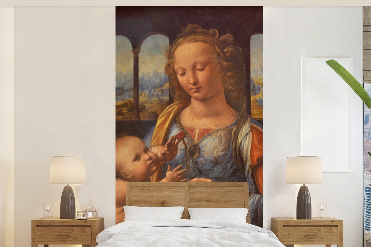 MuchoWow Fototapete Madonna mit der Nelke - Leonardo da Vinci, Matt, bedruckt, (2 St), Vliestapete für Wohnzimmer Schlafzimmer Küche, Fototapete