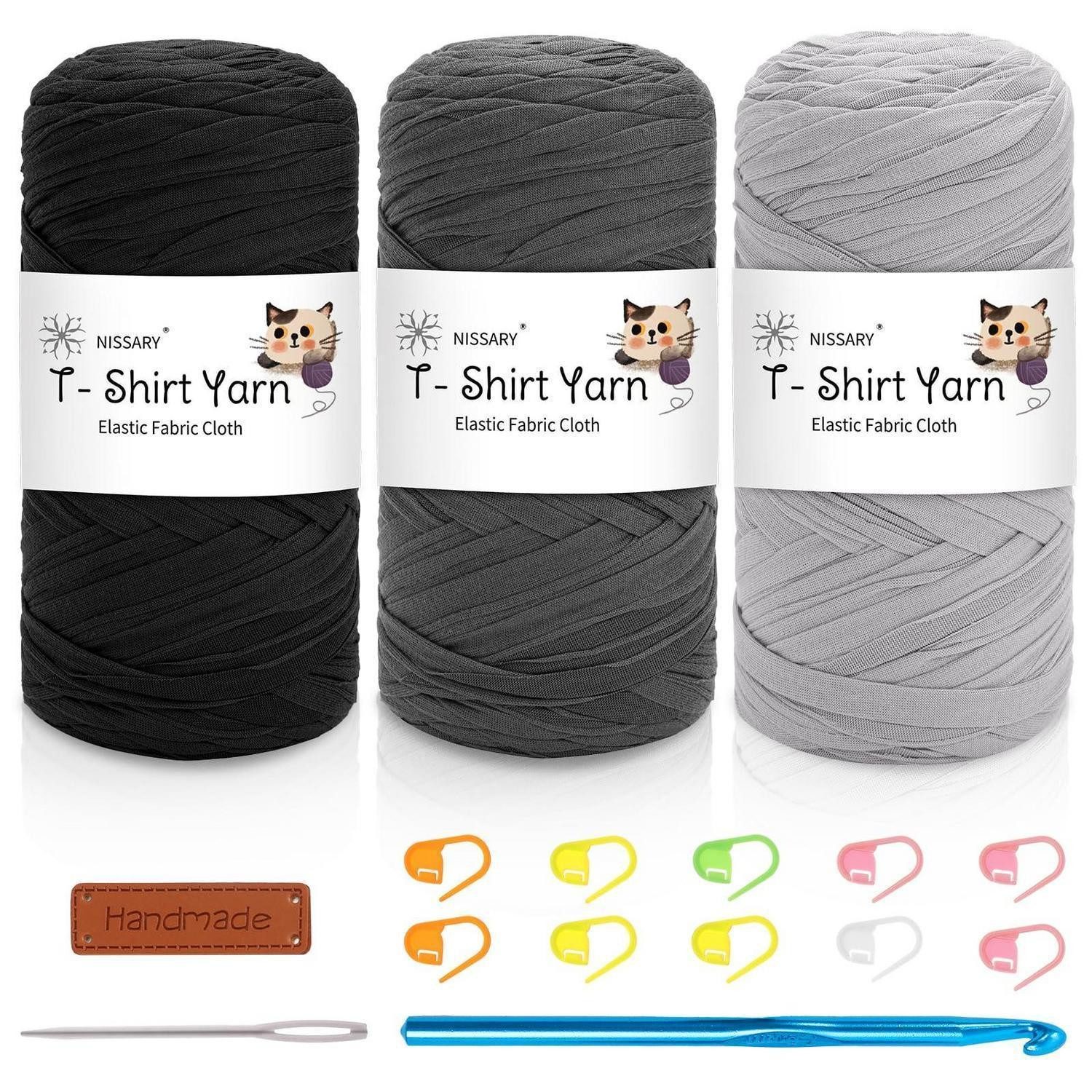 LuxusKollektion 3x 200g T-Shirt Garn Häkelnadel Zubehör Set Häkelwolle