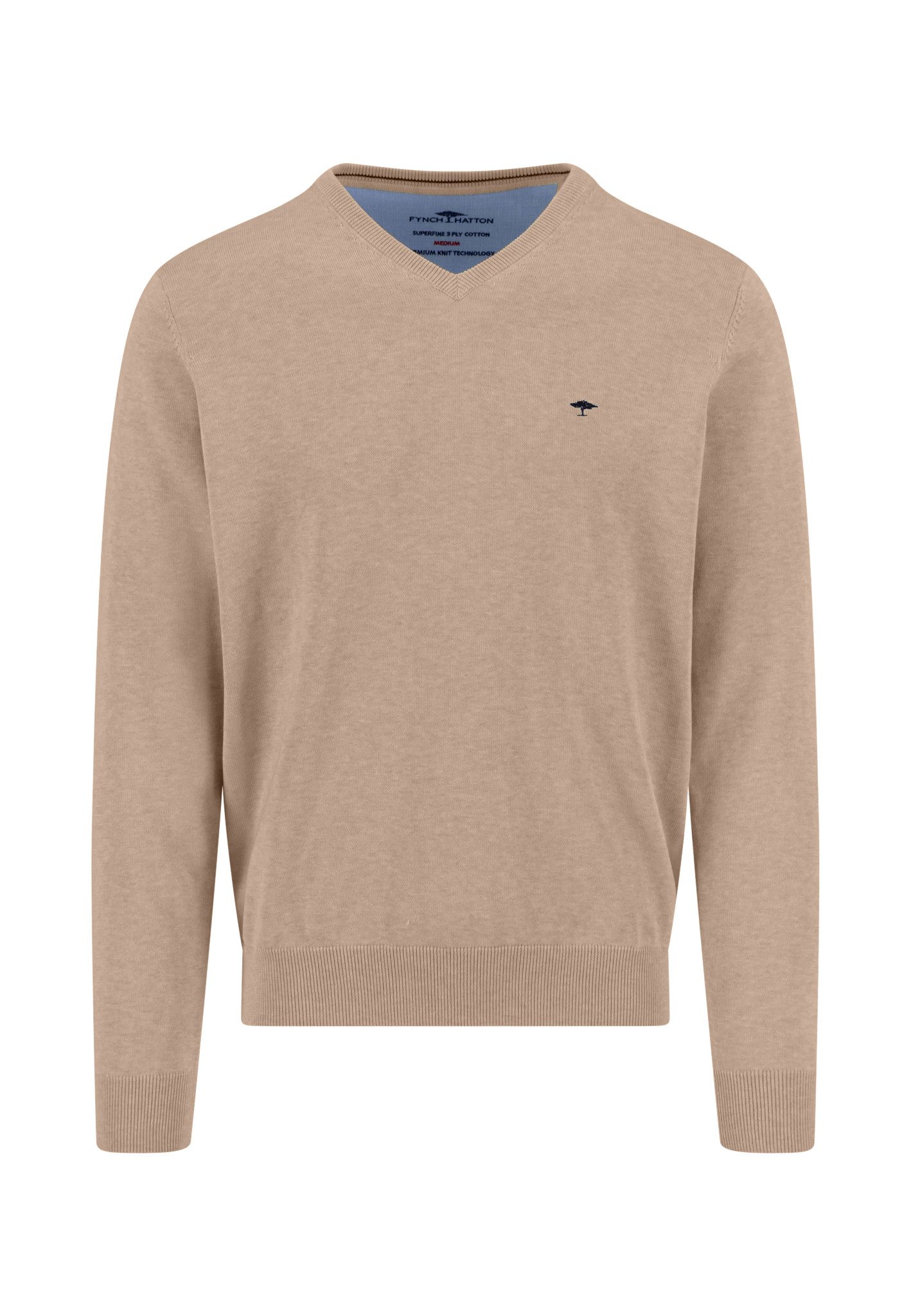 FYNCH-HATTON Strickpullover aus Baumwolle, mit V-Ausschnitt, bequeme Passform