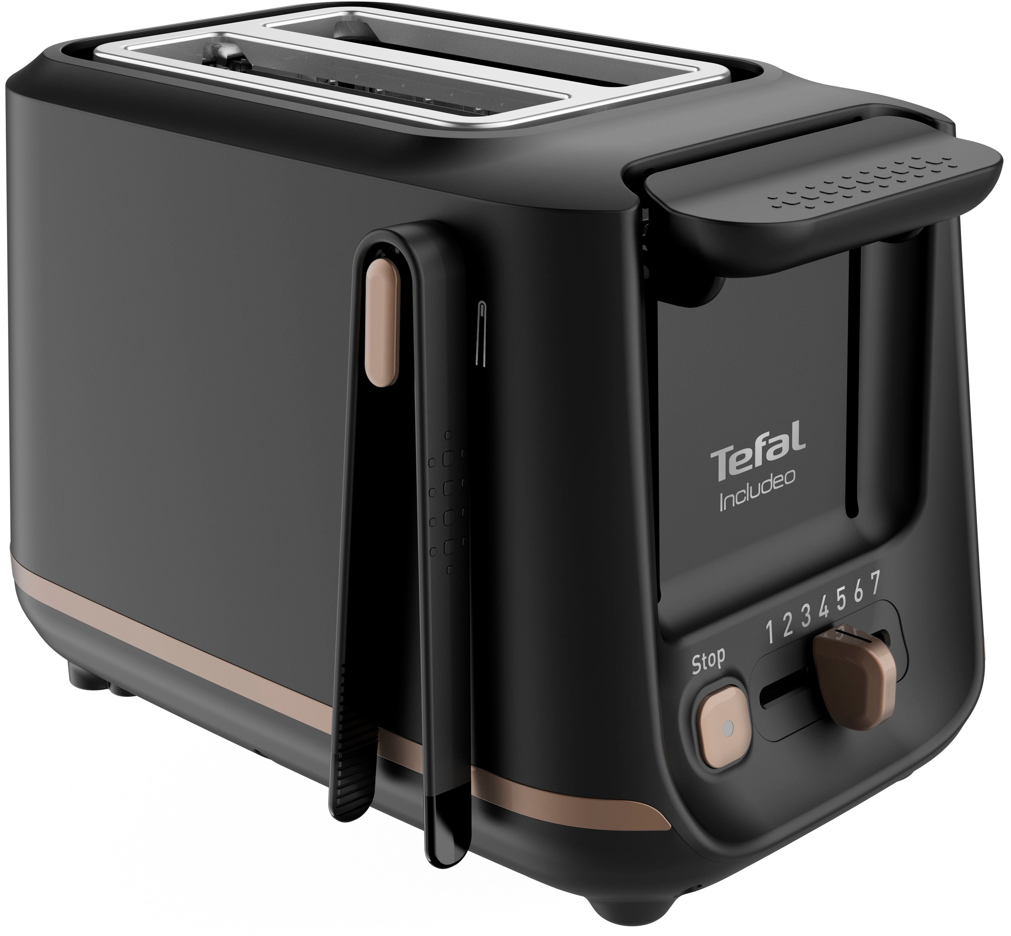 Tefal Toaster TT5338 Includeo, für 2 Scheiben, 850 W, Magnetzange, 7  Bräunungsstufen, Krümelschublade, Anhebevorrichtung, Sicher:  Silikonbeschichtung auf der Zange für sichere Benutzung