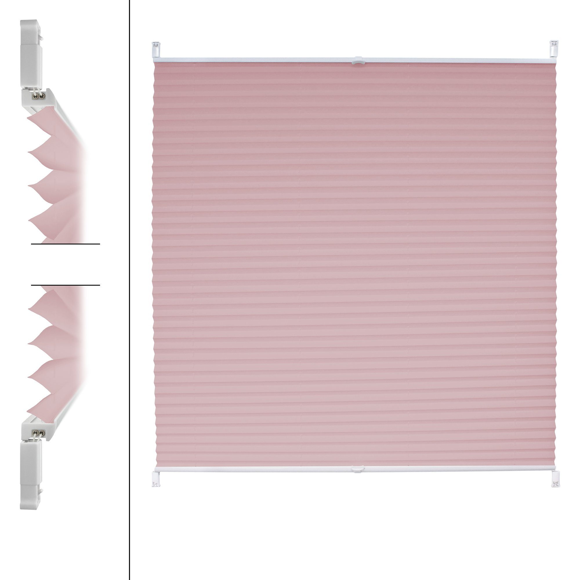 Germany, Plissee inkl. Klemmfix, cm, mit 90x150cm 90x150 EasyFix ohne rosa, Klemmträger Rosa ECD Klemmfix Befestigungsmaterial, Bohren