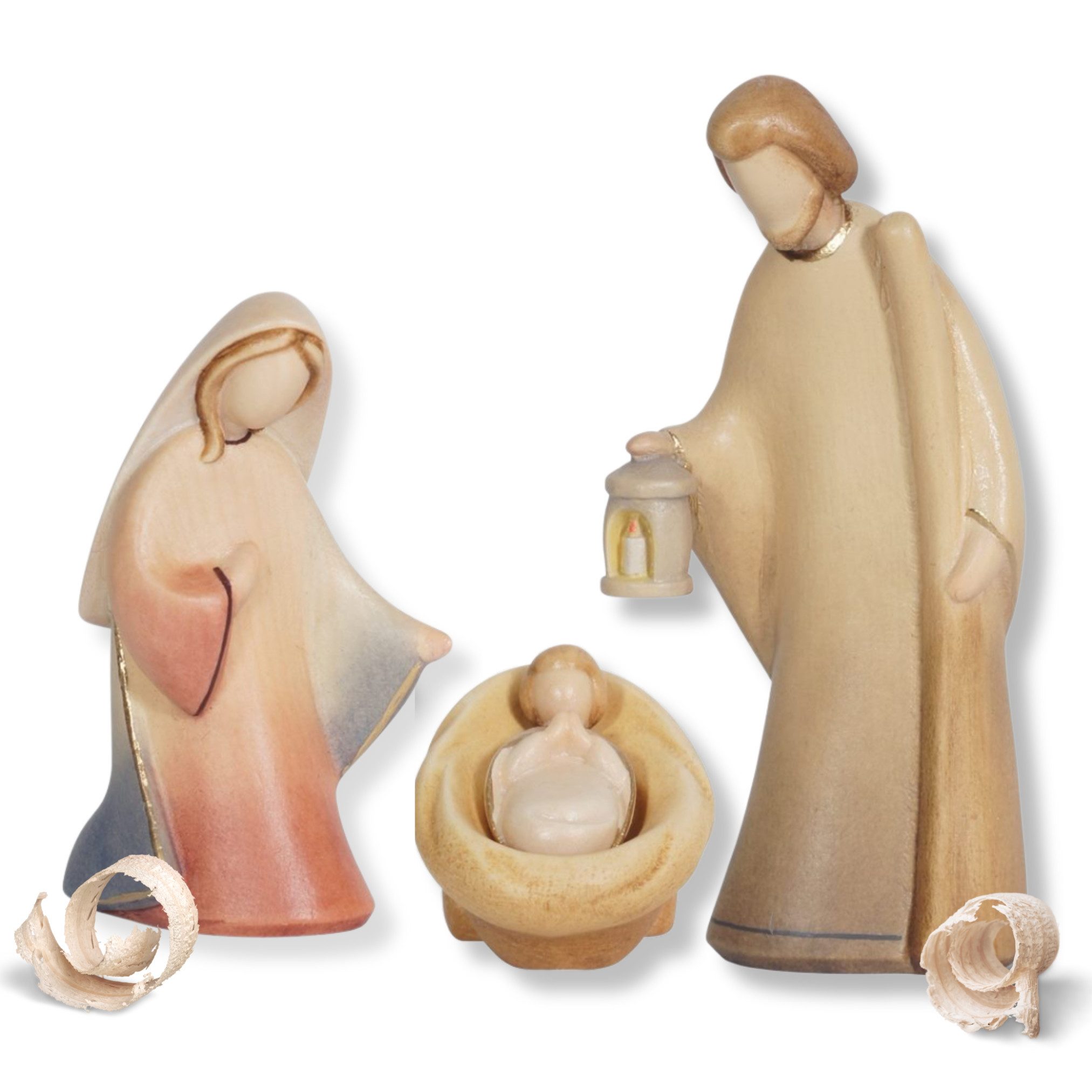 Akantus Krippe Krippenfiguren aus Holz: Heilige Familie (bemalt), holzgeschnitzt, handbemalt, Ahornholz, Made in Südtirol