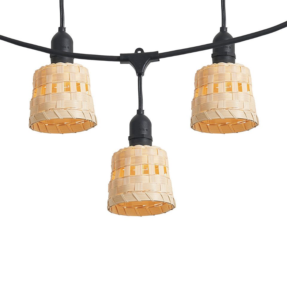 Qazqa LED-Lichterkette Ibiz, 10-flammig, QAZQA Außen Lichterkette, e27, Schwarz, Kunststoff, Modern