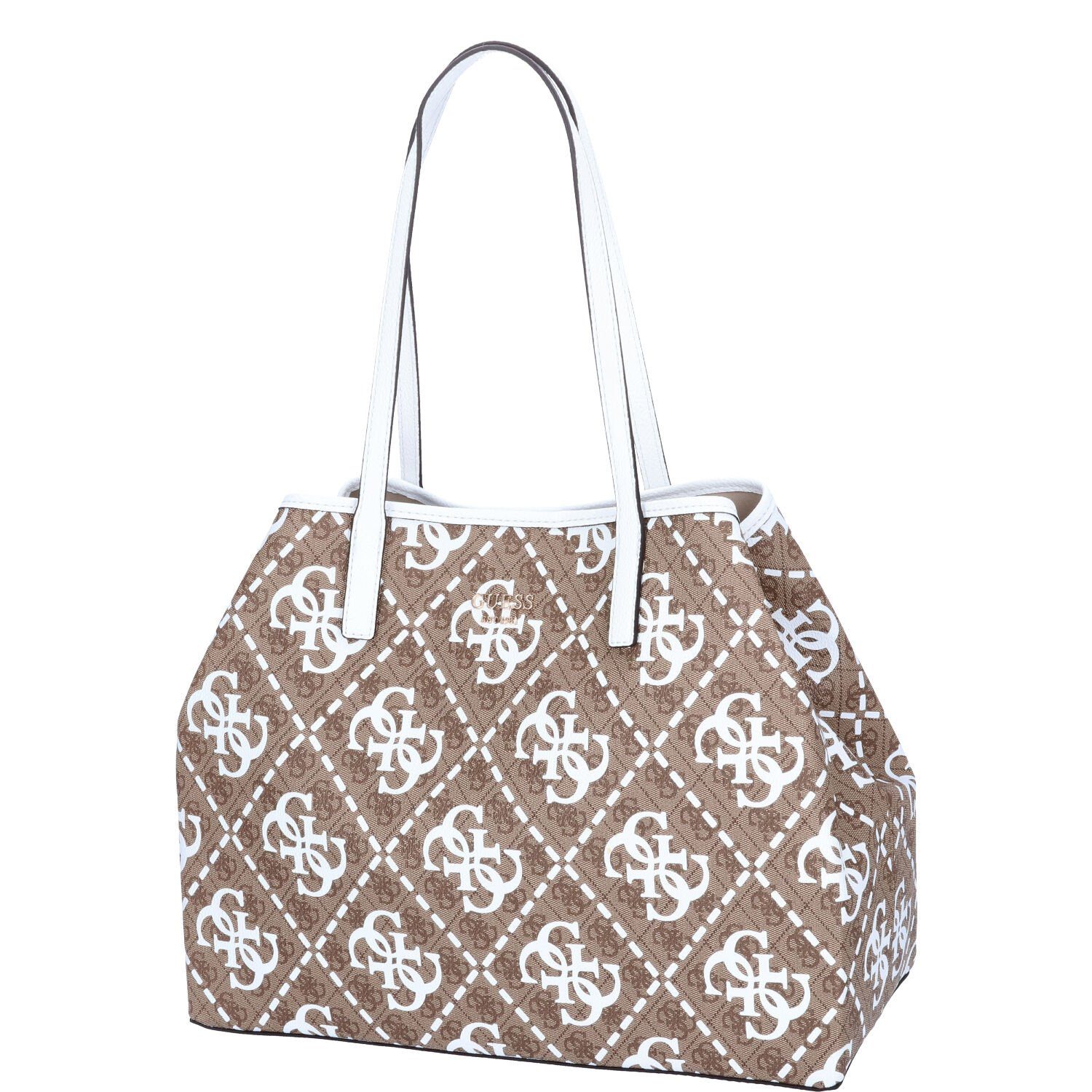 Umhängetasche GUESS Damen Shopper Vikky Latte Logo/White