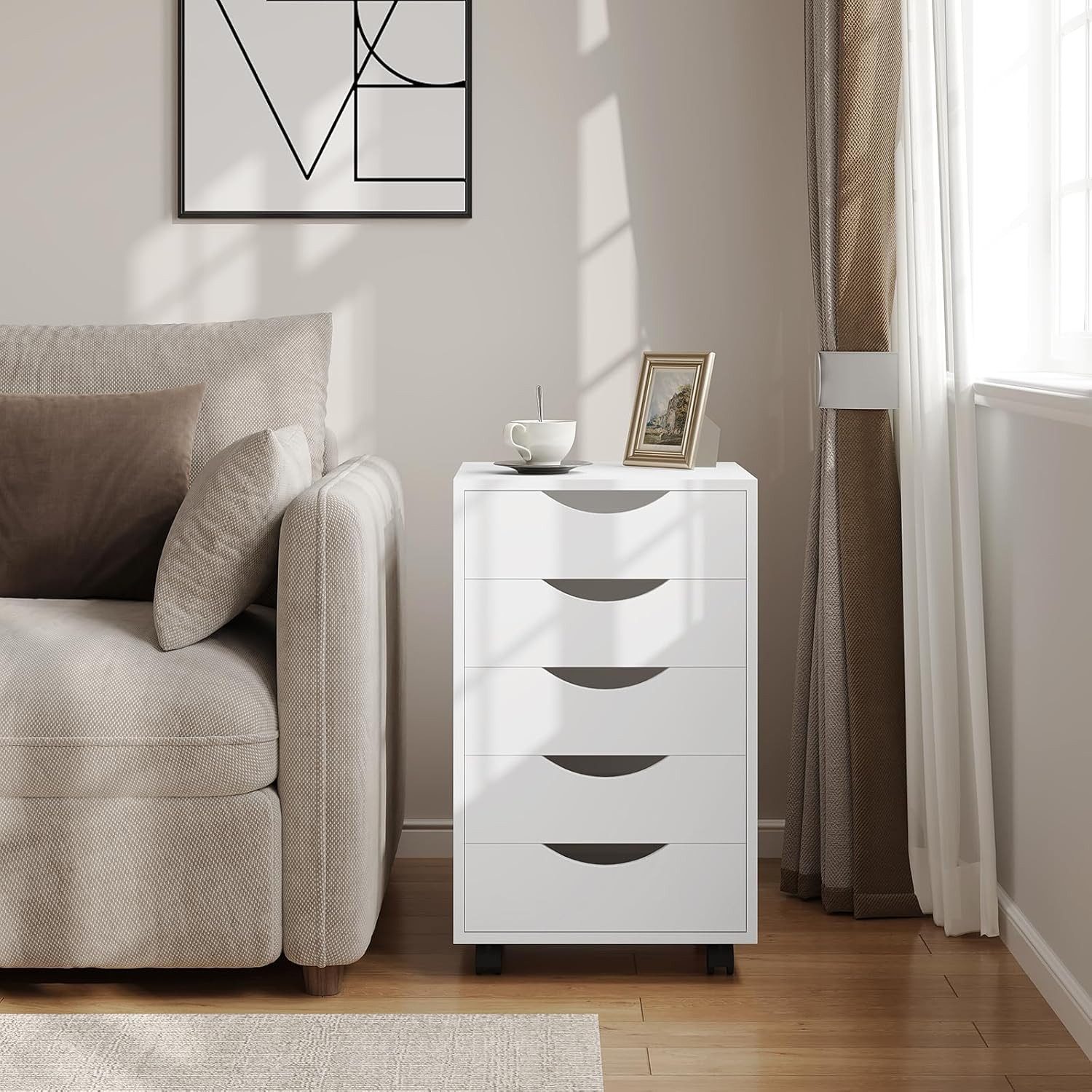 Woltu Rollcontainer, mobiler Aktenschrank mit 5 Schubladen, mit Rollen, 40x66,5x40 cm