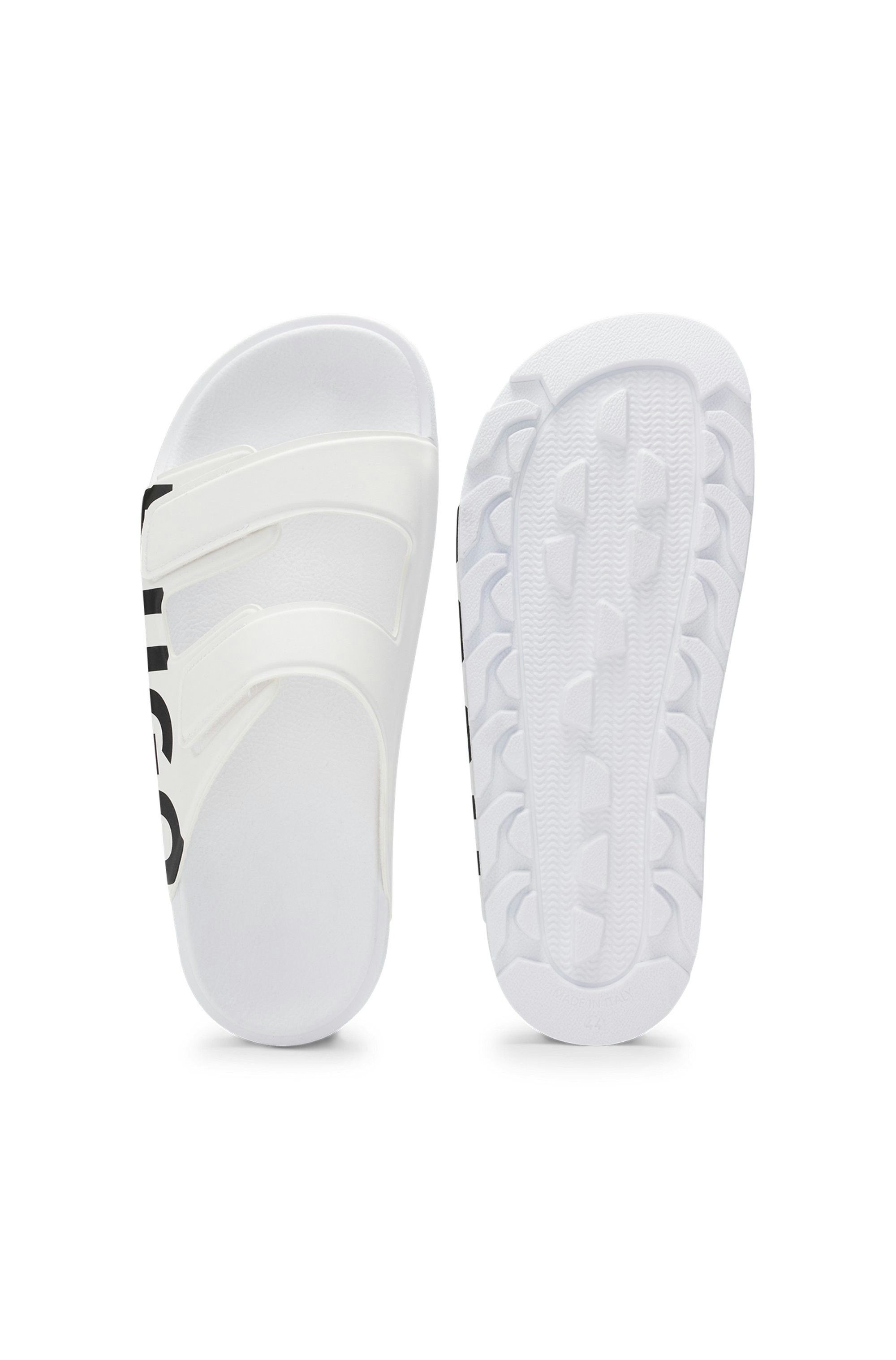 HUGO Evander_Sand Badepantolette Sommerschuh, Strandschuh, Schlappen mit zwei Klettverschlüssen