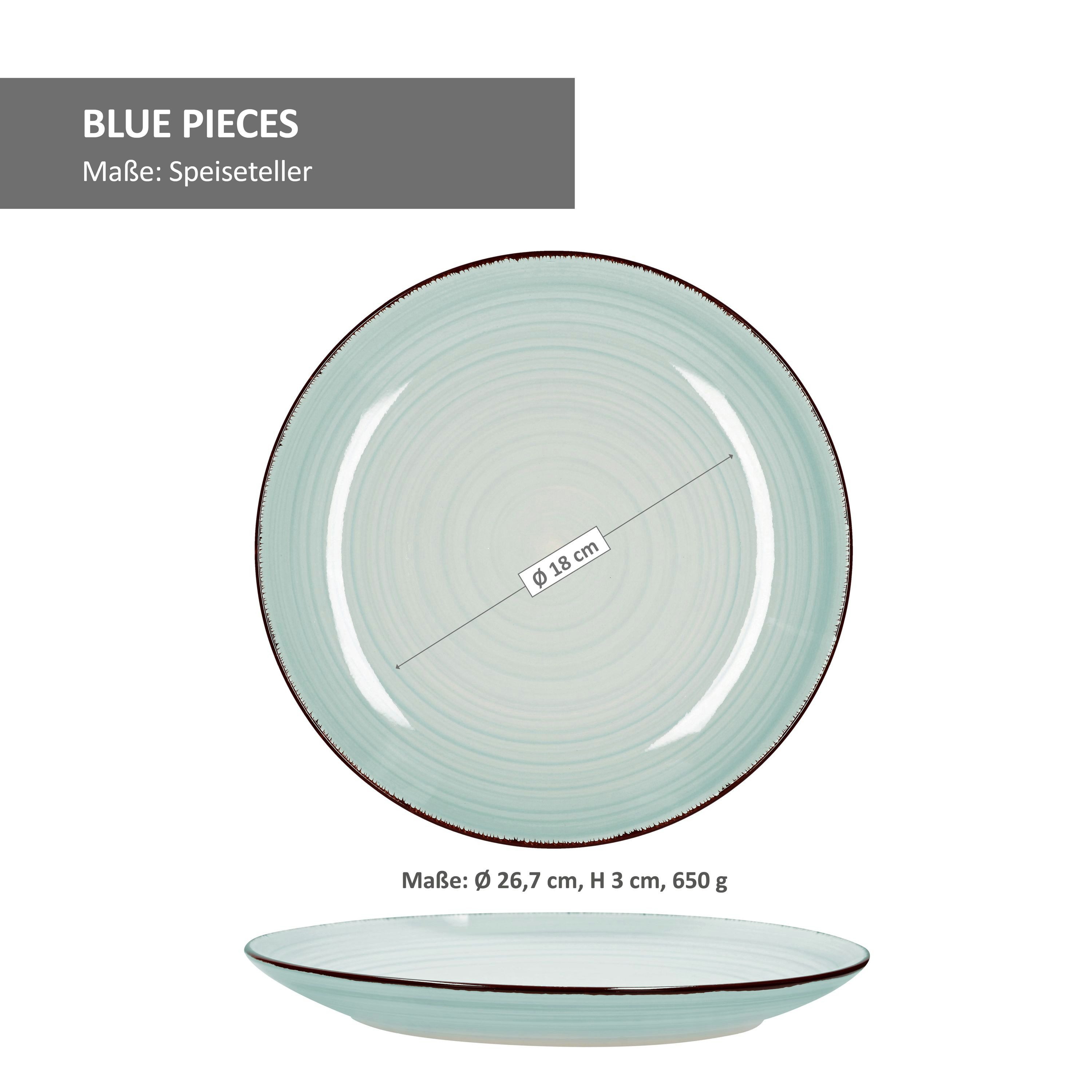 MamboCat Teller-Set 18tlg. Tellerset Blue Curacao 6 Personen verschiedene Blau-Töne, Steingut – Bild 3 von 5