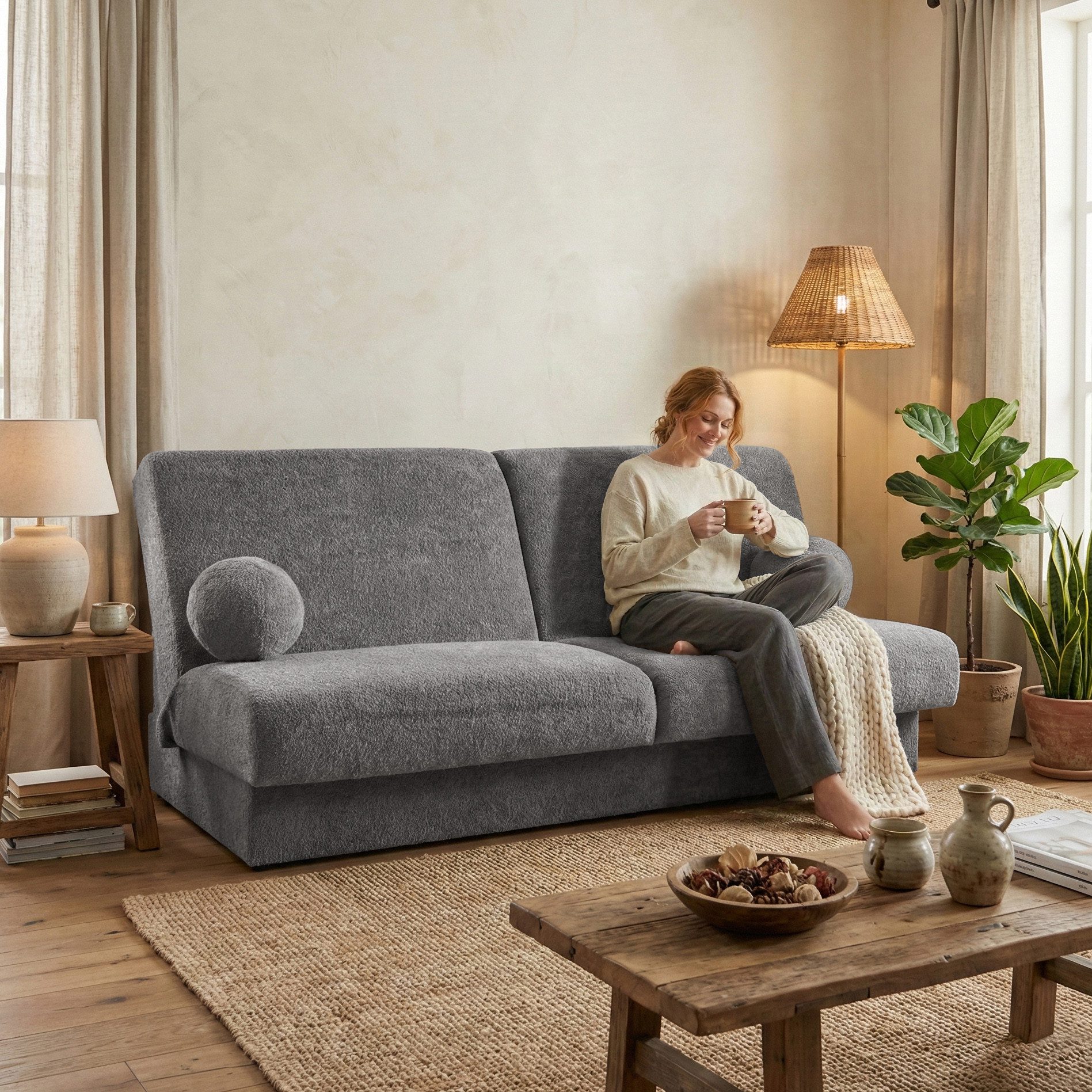 Beautysofa Schlafsofa Beno mit Schlaffunktion & Bettkasten, platzsparendes Schlafsofa in Grau oder Dunkelbeige, 3-Sitzer Schlafsofa mit Klick-Klack Funktion, Schlaf Couch
