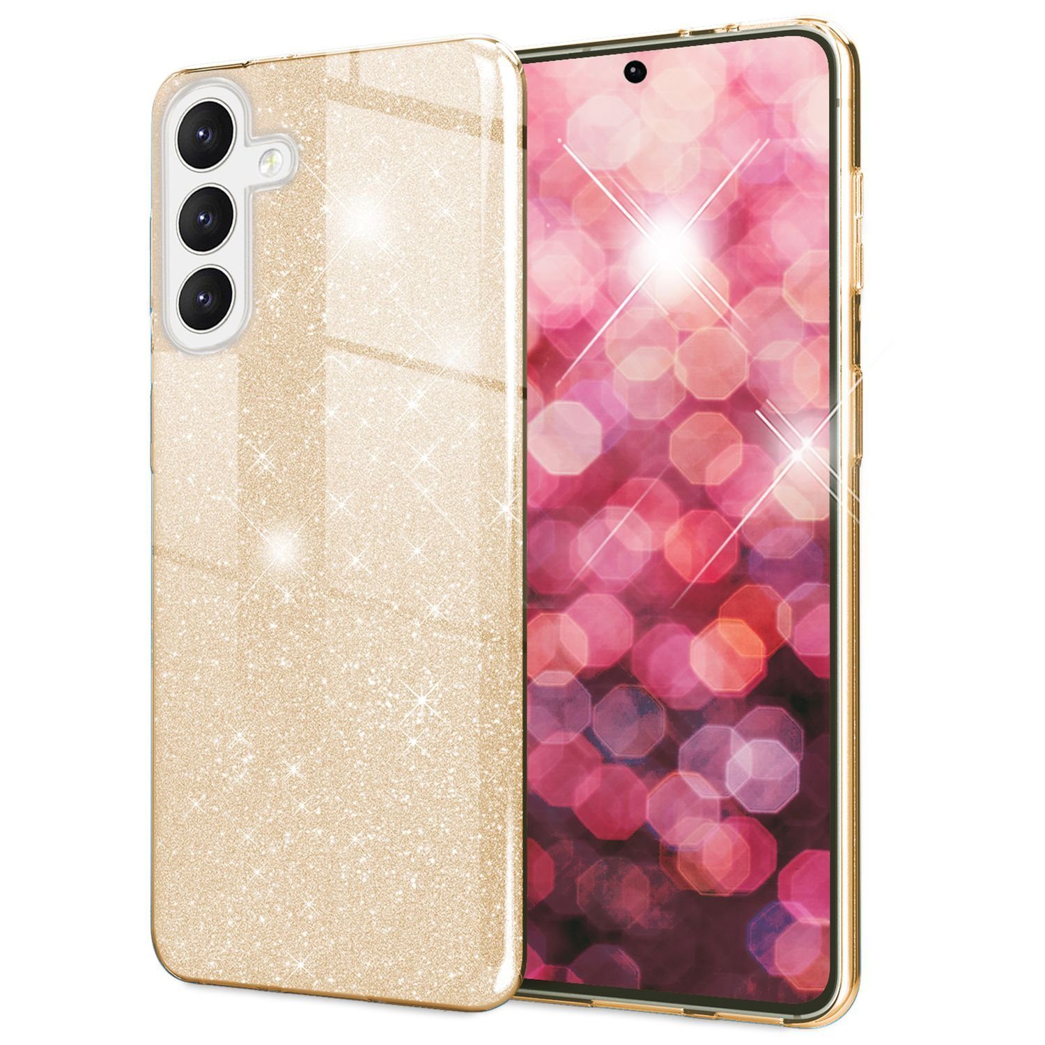 Nalia Smartphone-Hülle Samsung Galaxy S24 15,7 cm (6,2 Zoll), Glitzer Silikon Hülle / Glänzender Hybrid Schutz / Stoßfest & Robust