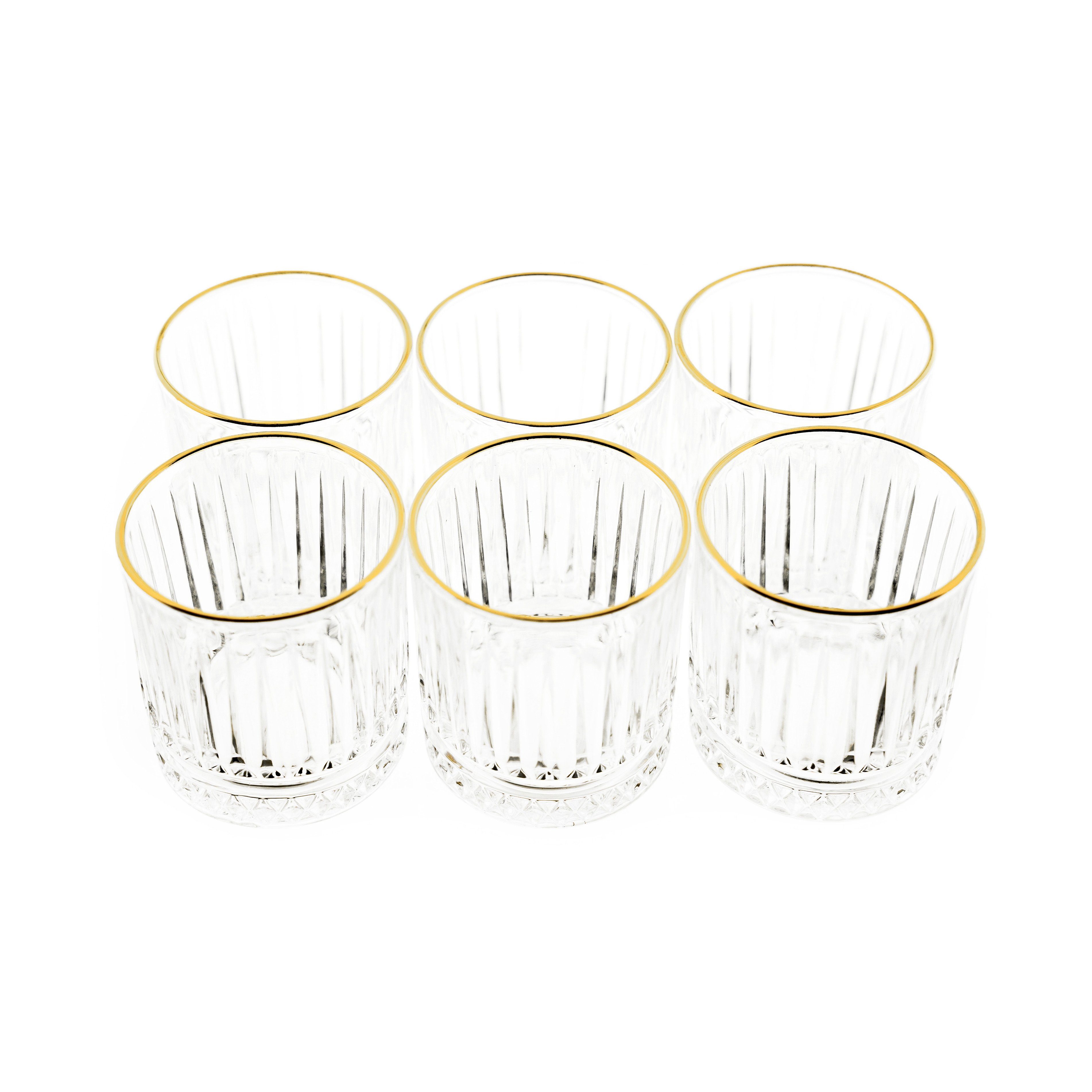 Almina Glas Elisa 6 Teiliger Set 240 ml mit Goldumrandung Riffle Design, 6-tlg.