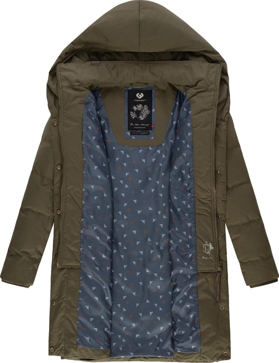 Ragwear Winterjacke Natalka II Intl. Kapuze großer Winterparka grün mit stylischer, gesteppter